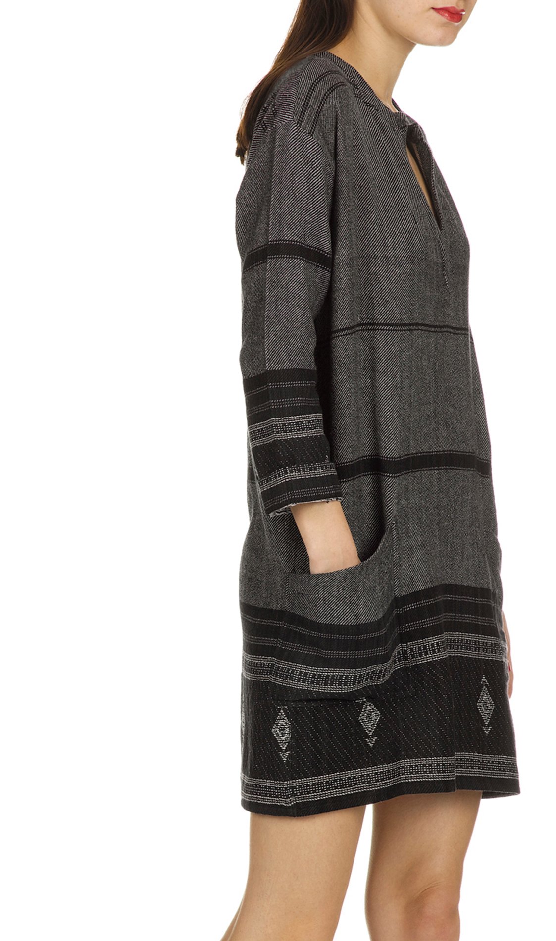 Ode loose-fit dress with ethnic stripes and patterns SWILDENS Black