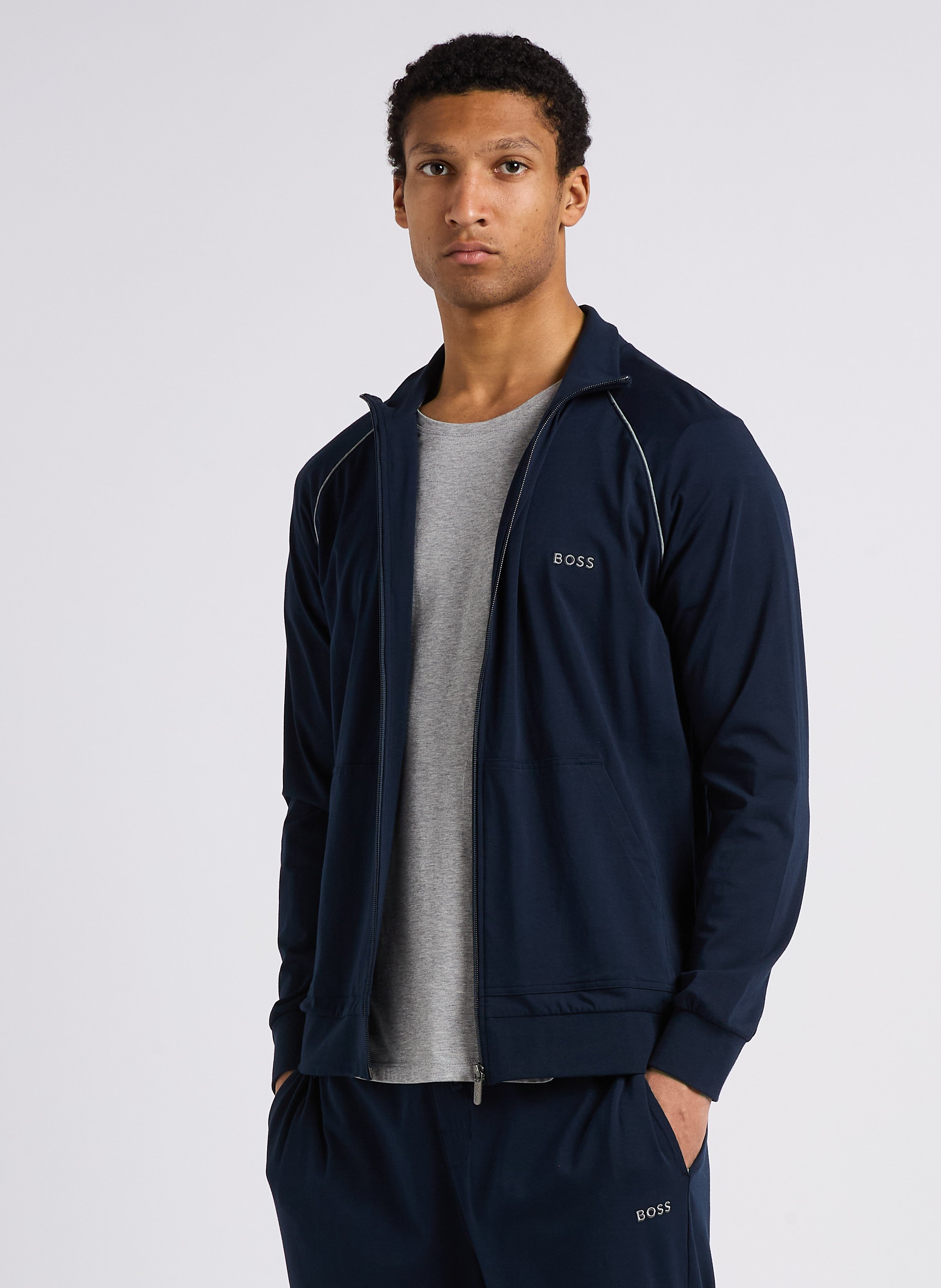 High-neck cotton-blend jacket Blue