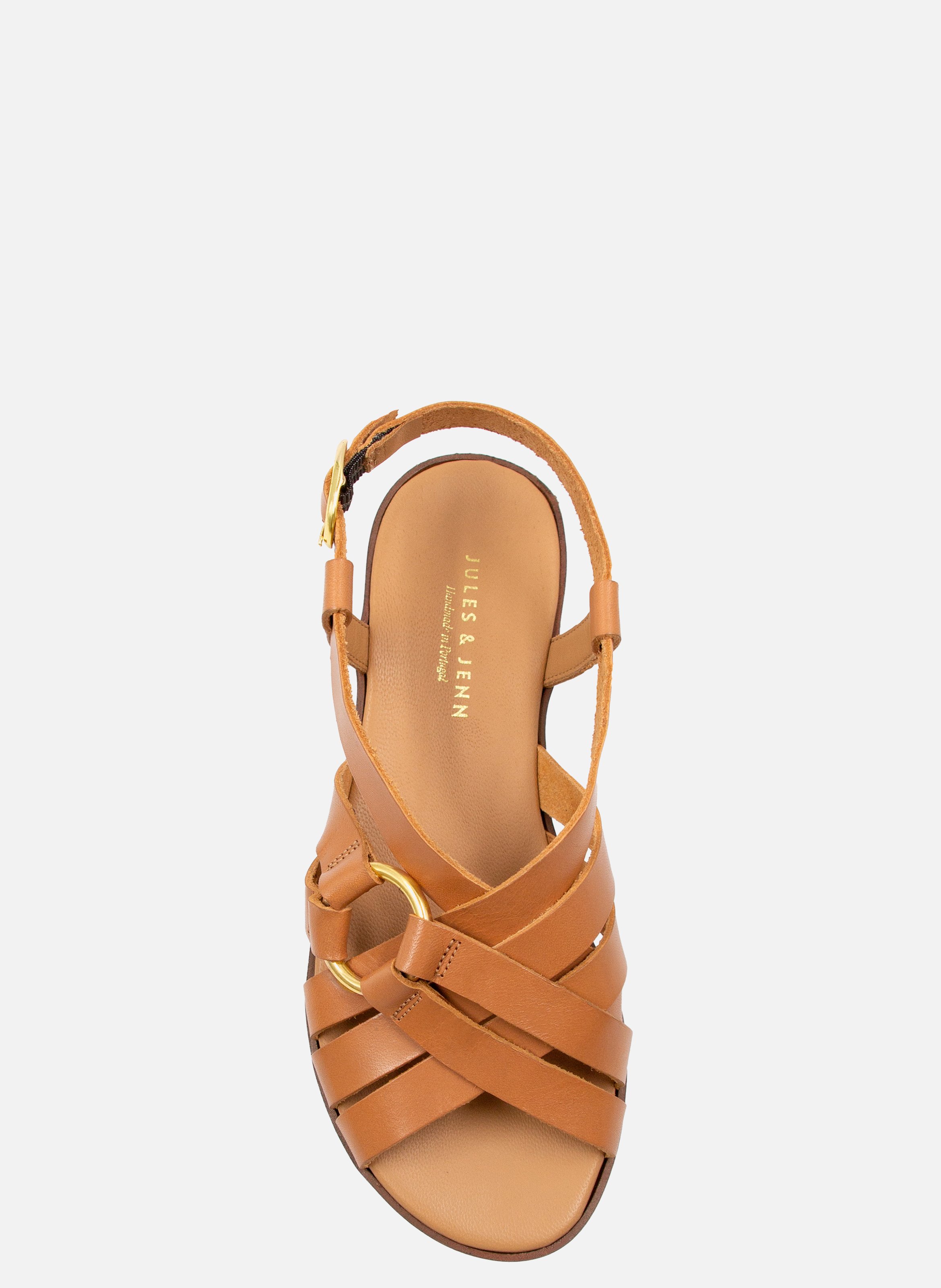 Flat sandals with smooth leather ring JULES & JENN Brown