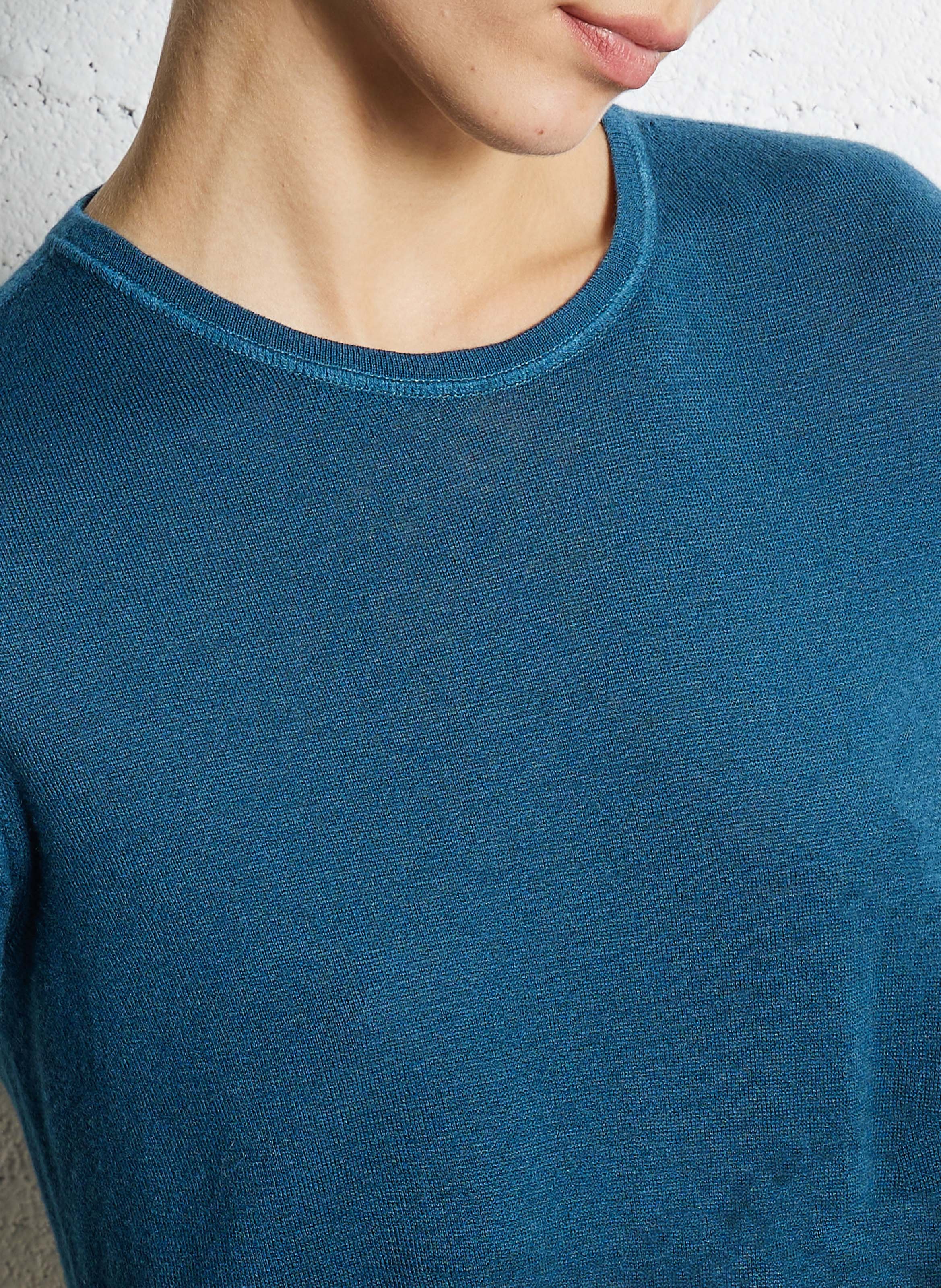 Pull fin col rond en cachemire MAJESTIC FILATURES Bleu