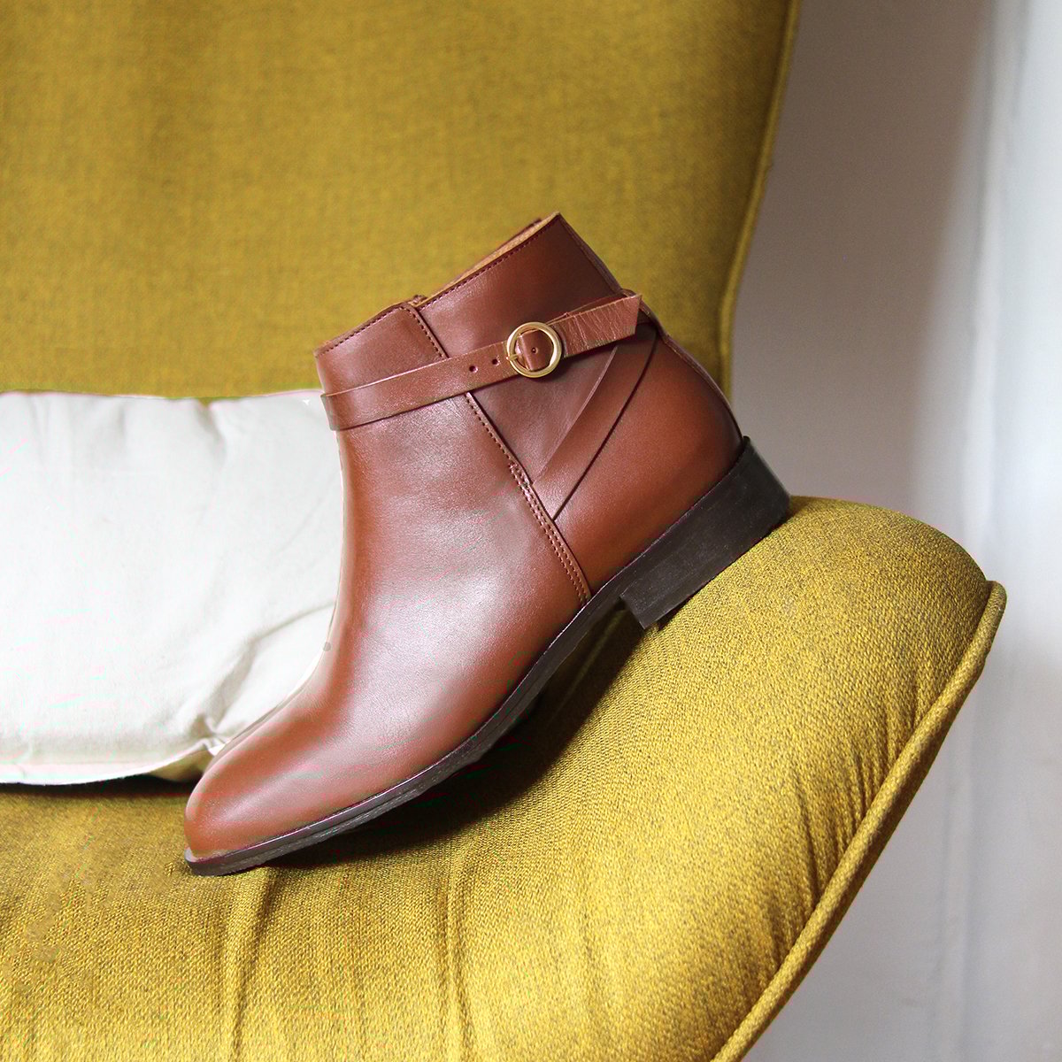 Flat leather riding Mid-calf boots JULES & JENN Brown