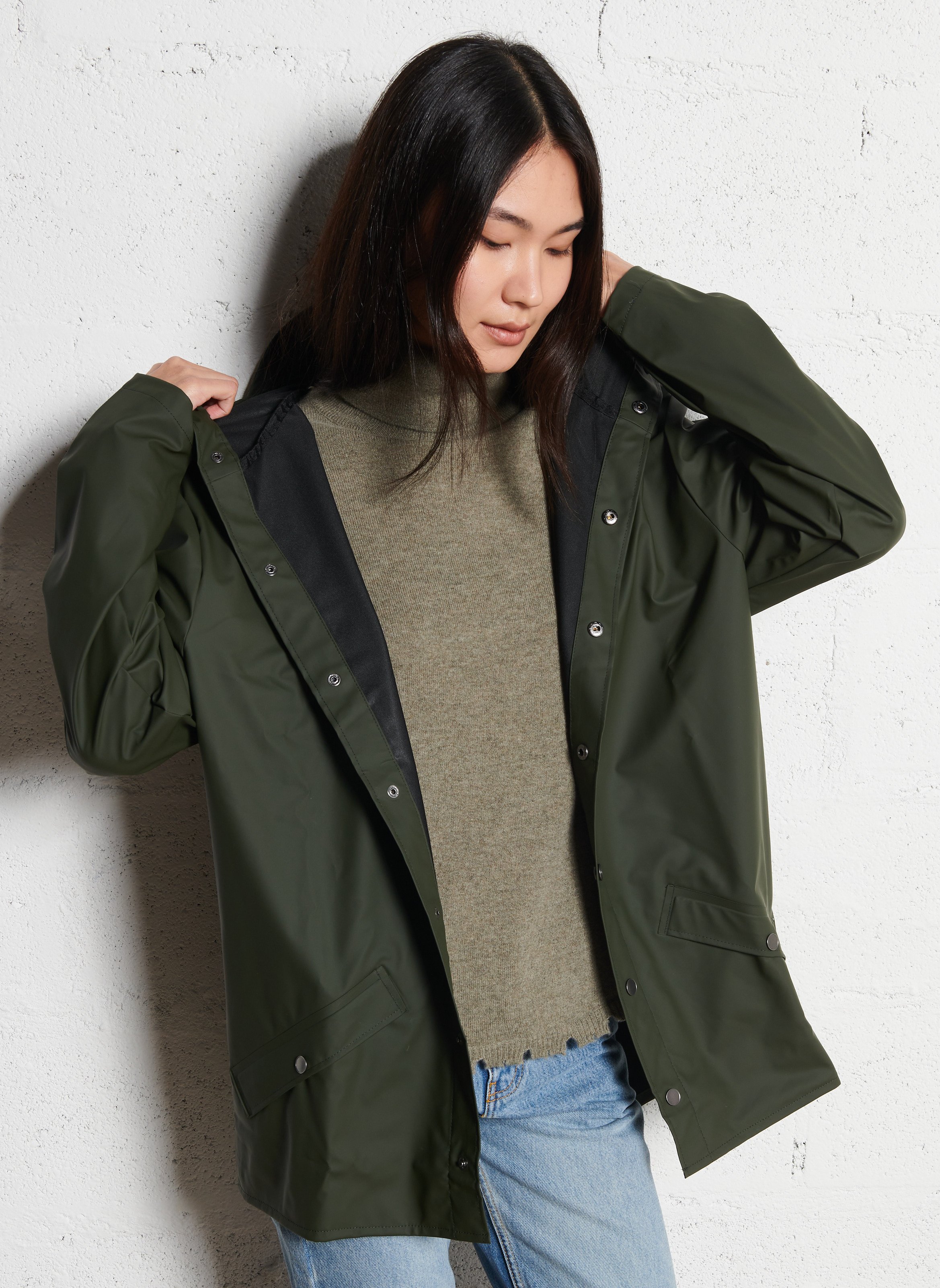 Hooded waterproof windcheater RAINS Green