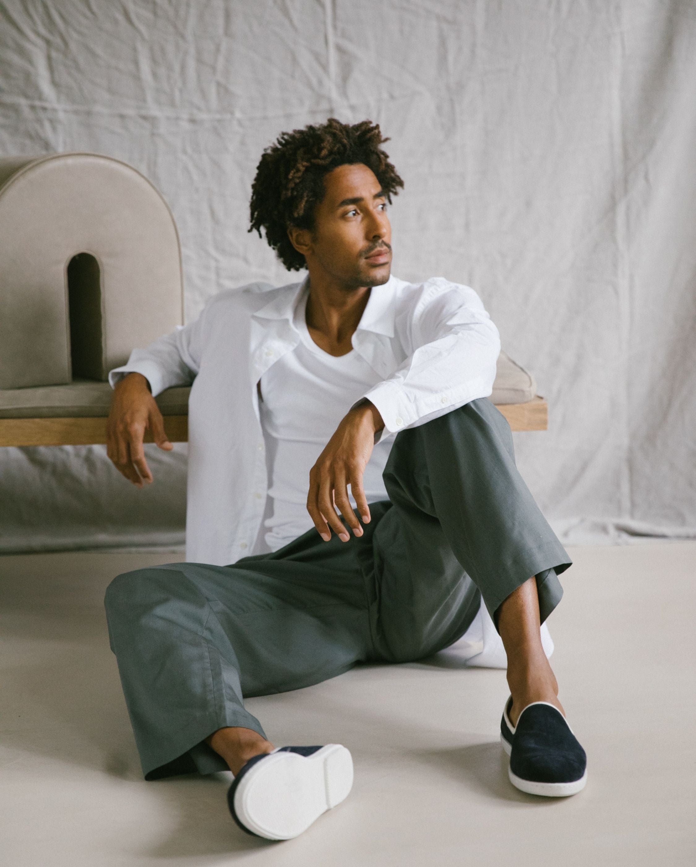 Men's leather slipper, navy Blue