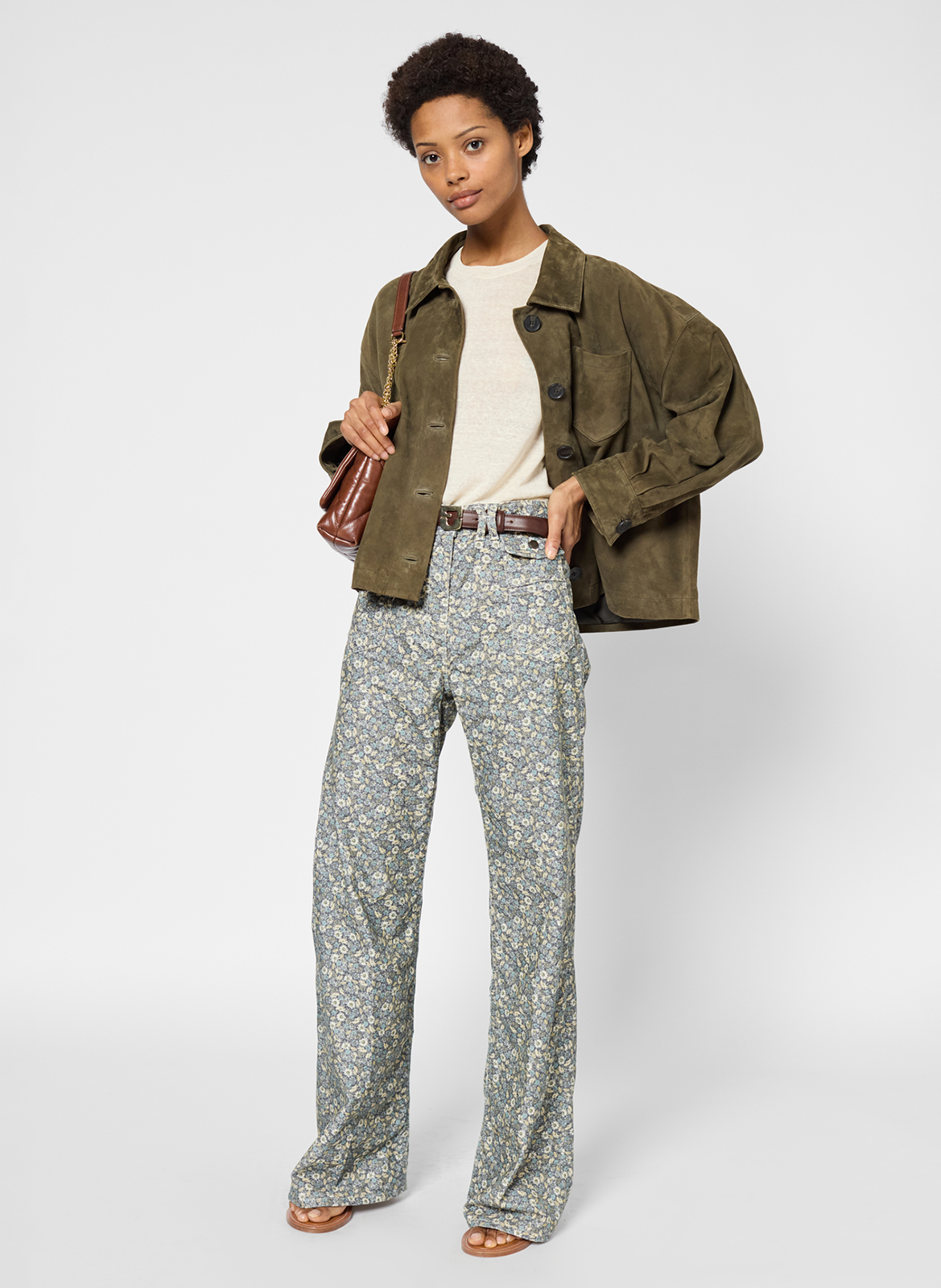 Veste droite en cuir velours GERARD DAREL Kaki