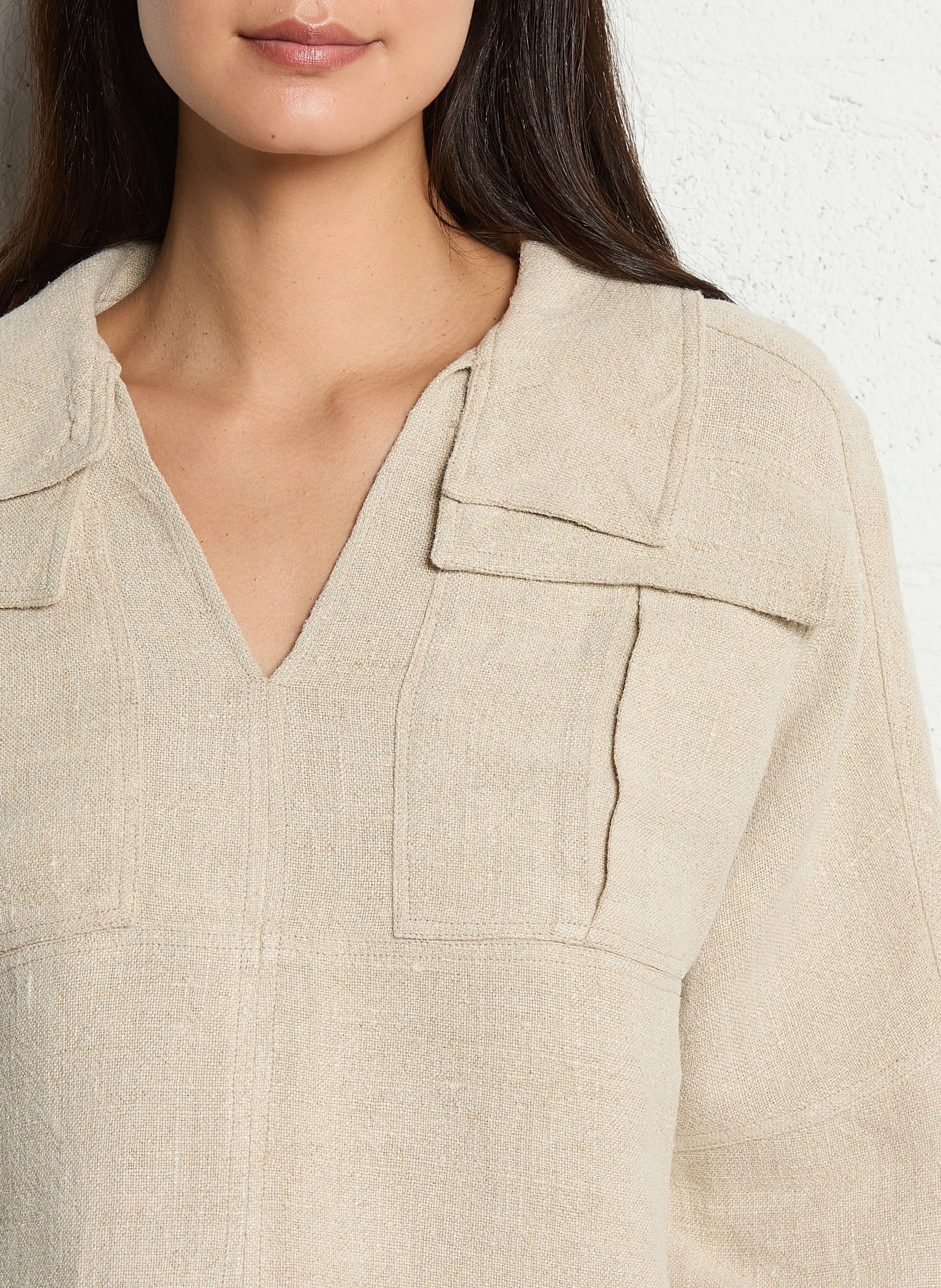 Top col v en lin Beige