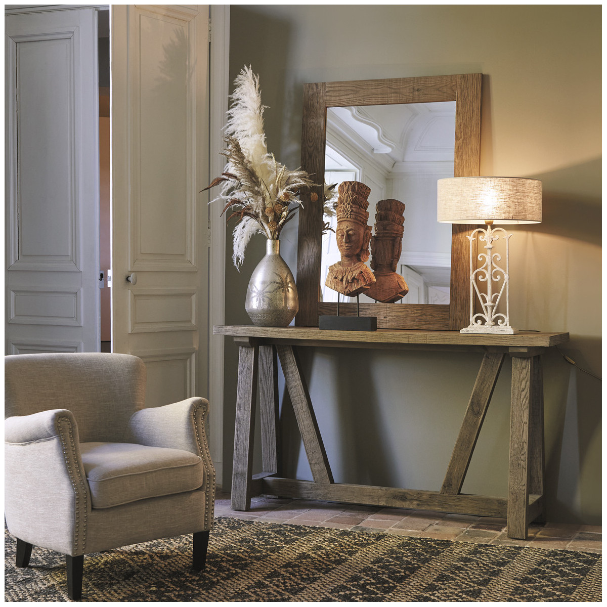 Beige velvet armchair BLANC D'IVOIRE Beige