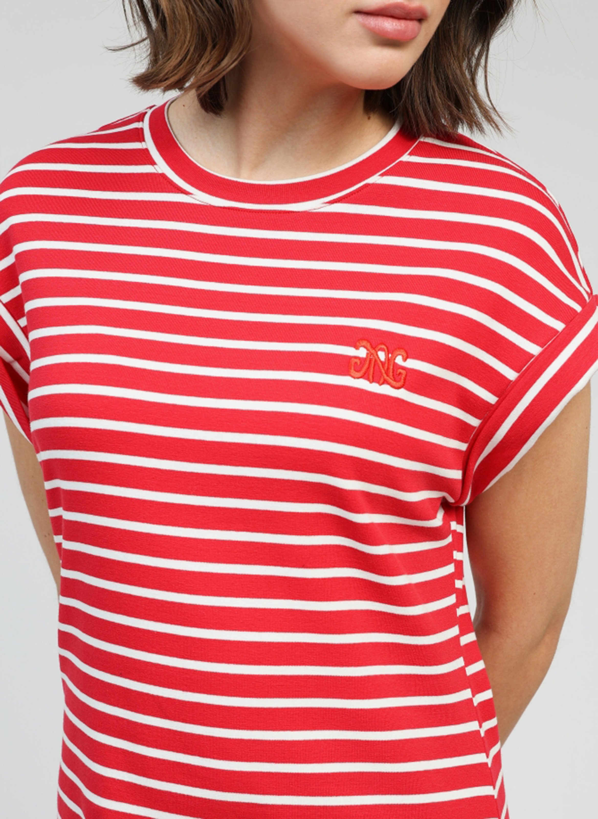 Round-neck striped cotton-blend midi dress AN'GE Red