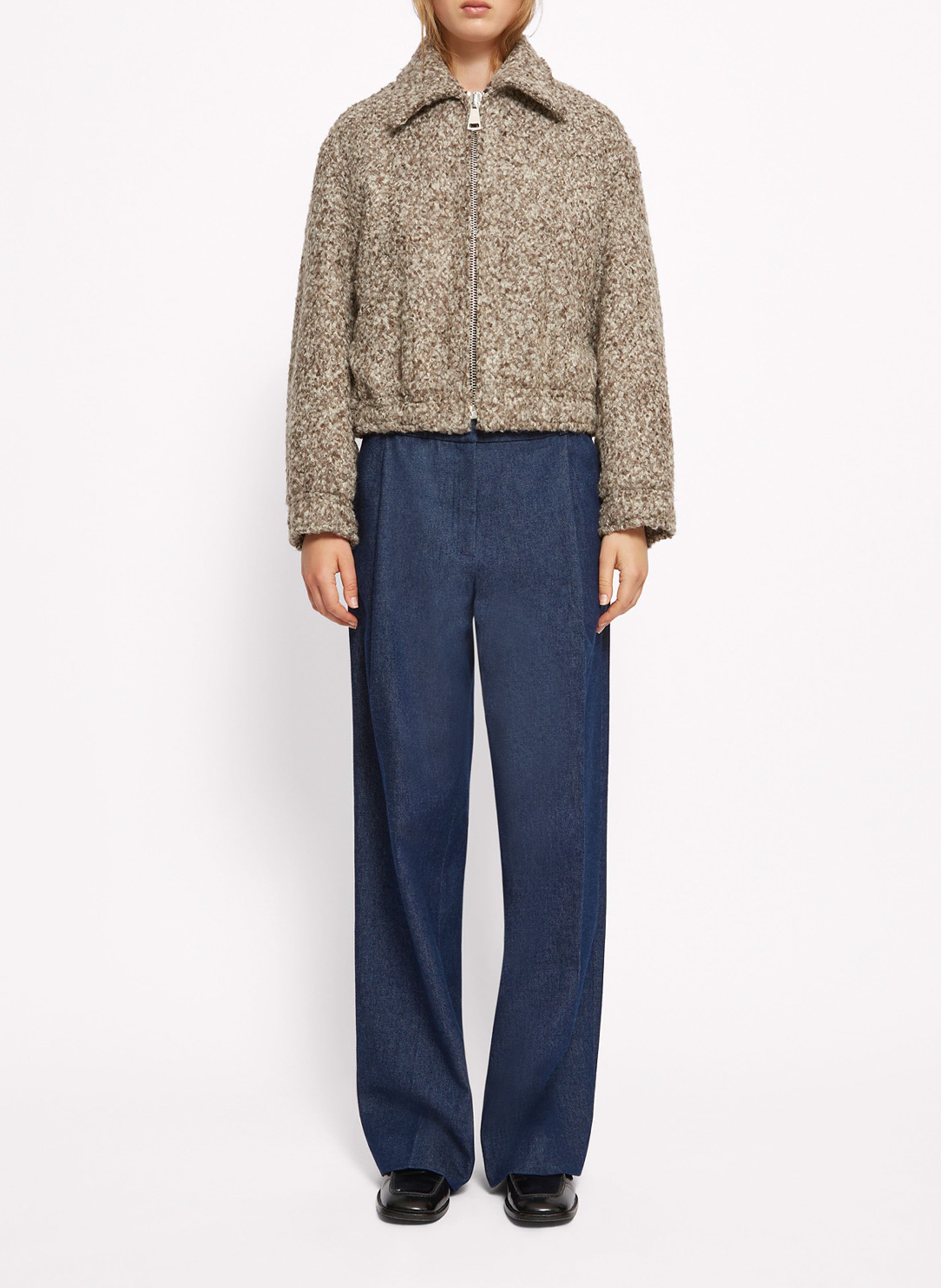 Veste ample col classique en maille mouchetée ROSEANNA Marron