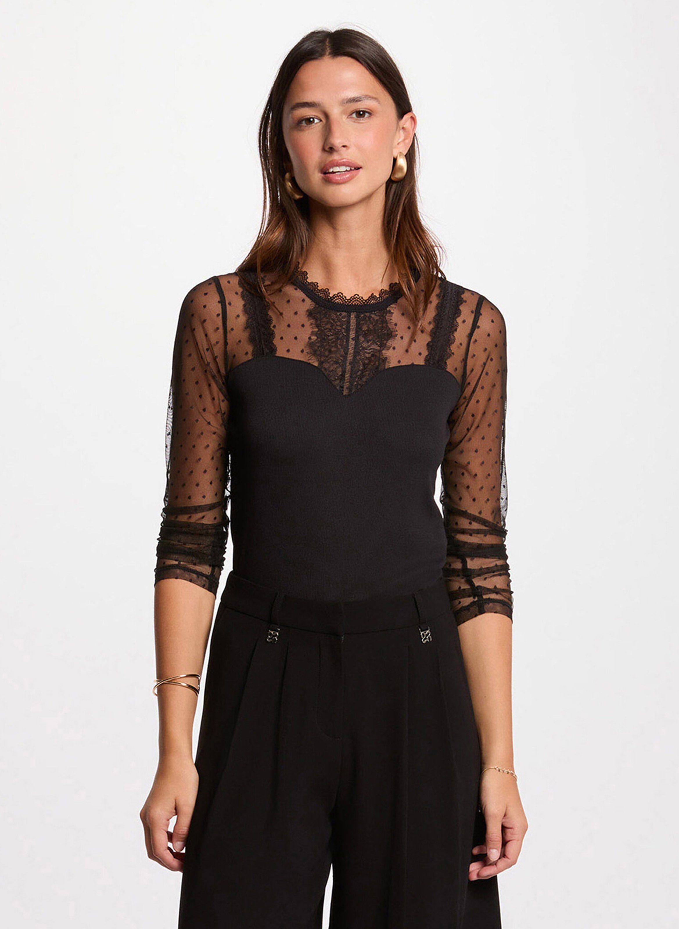 Fitted lace top MORGAN Black