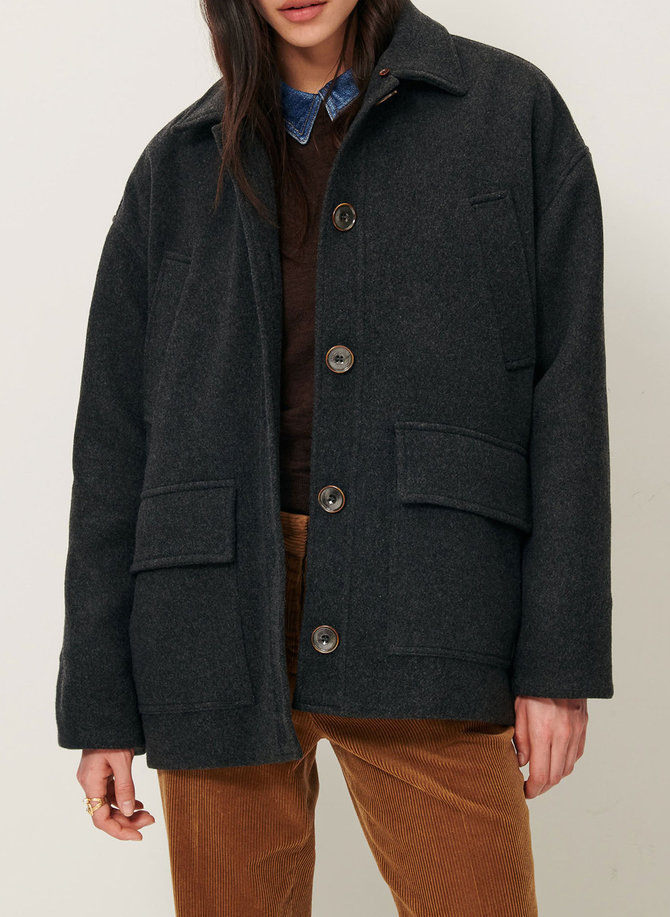 Straight wool-blend coat with classic collar SESSUN Grey