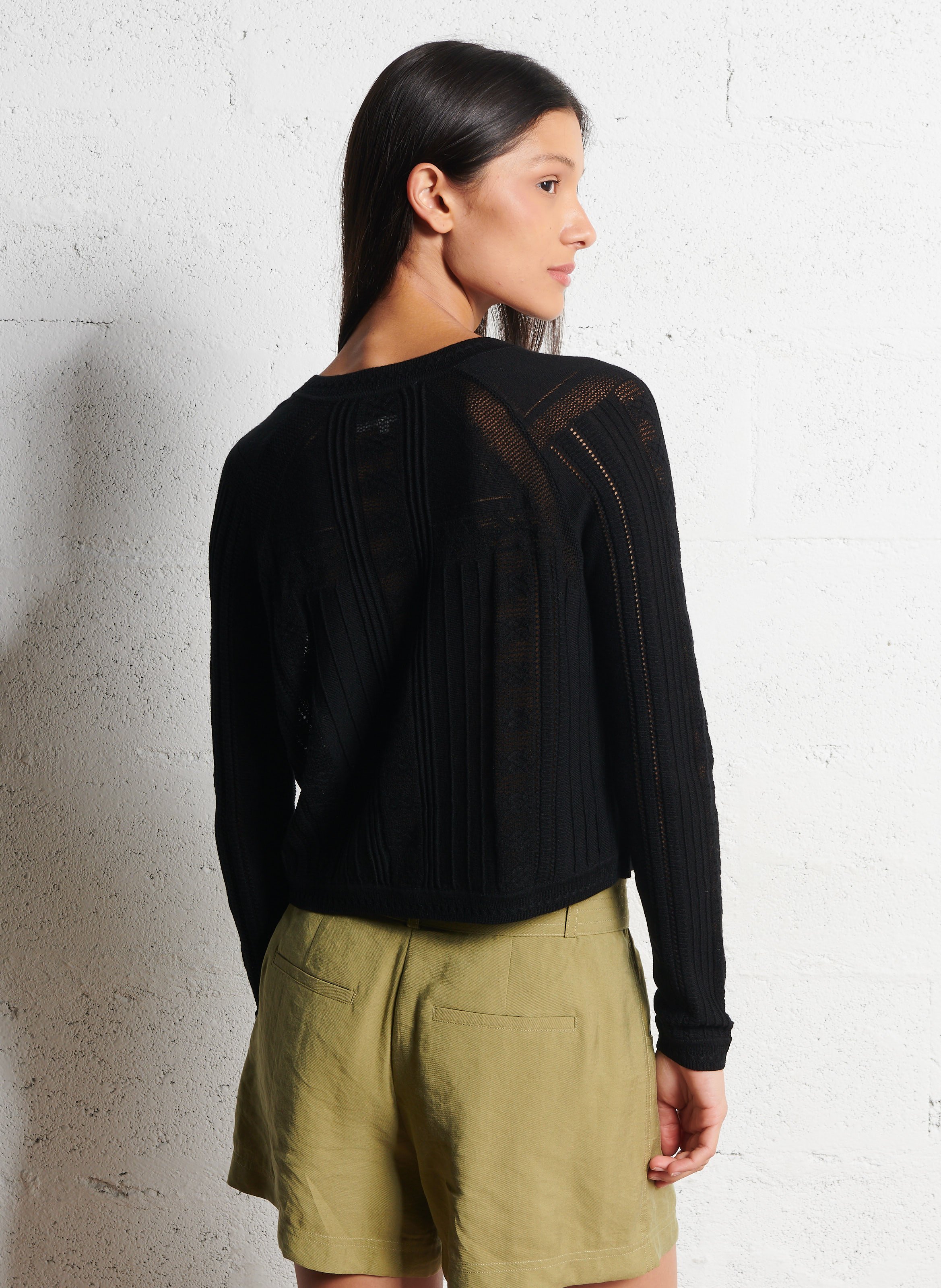 Gilet col rond en laine mélangée BA&SH Noir