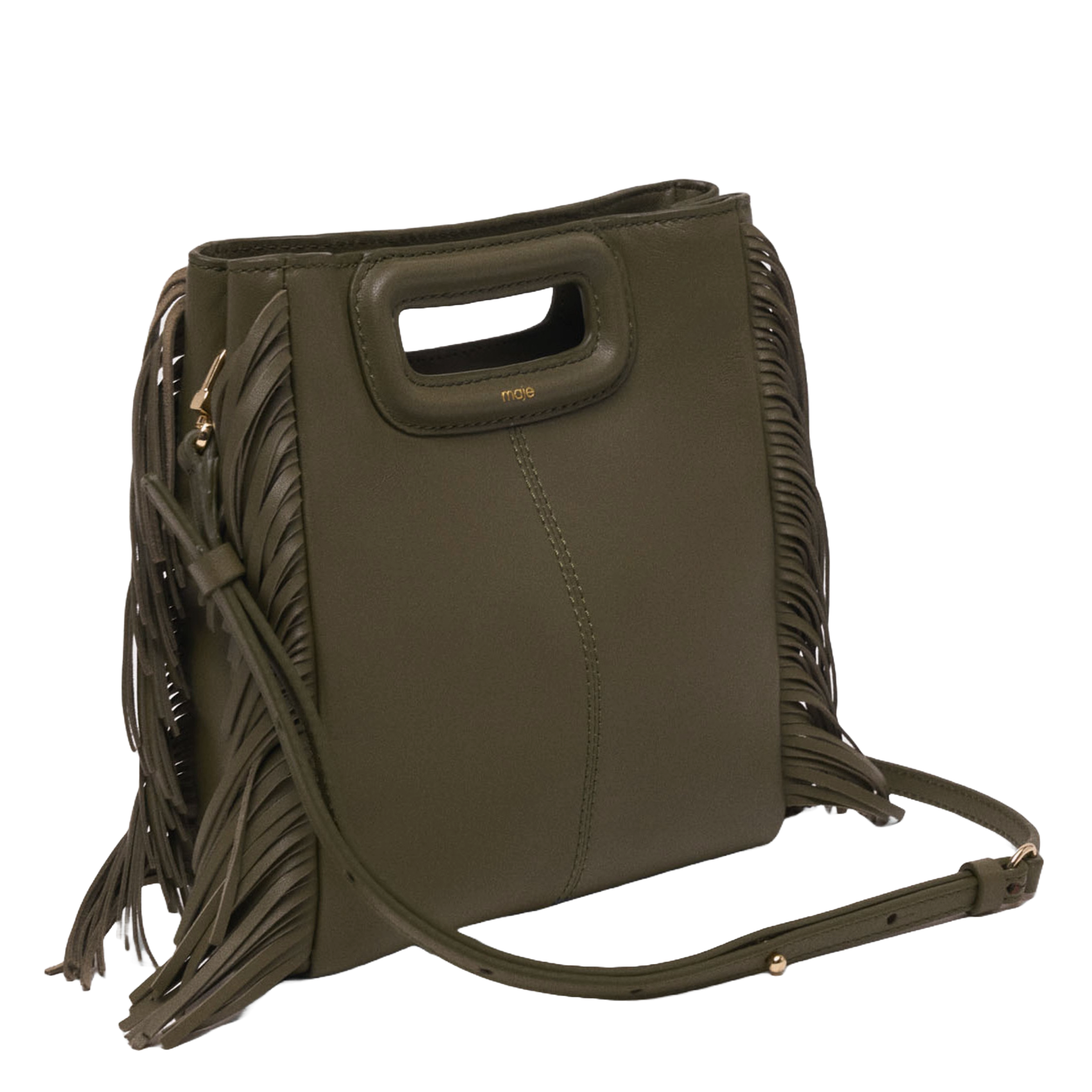 Sac bandoulière en cuir lisse MAJE Kaki