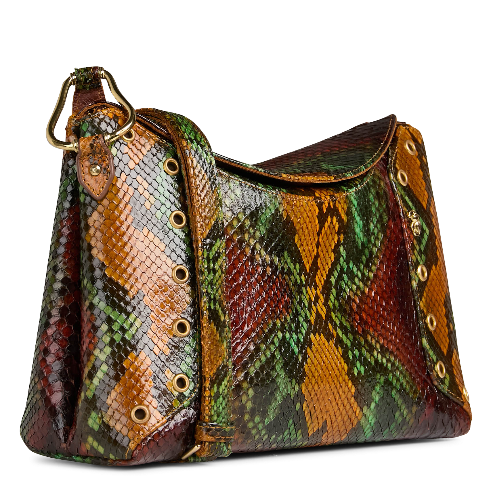 Sac bandoulière en cuir python mélangé CLARIS VIROT Marron