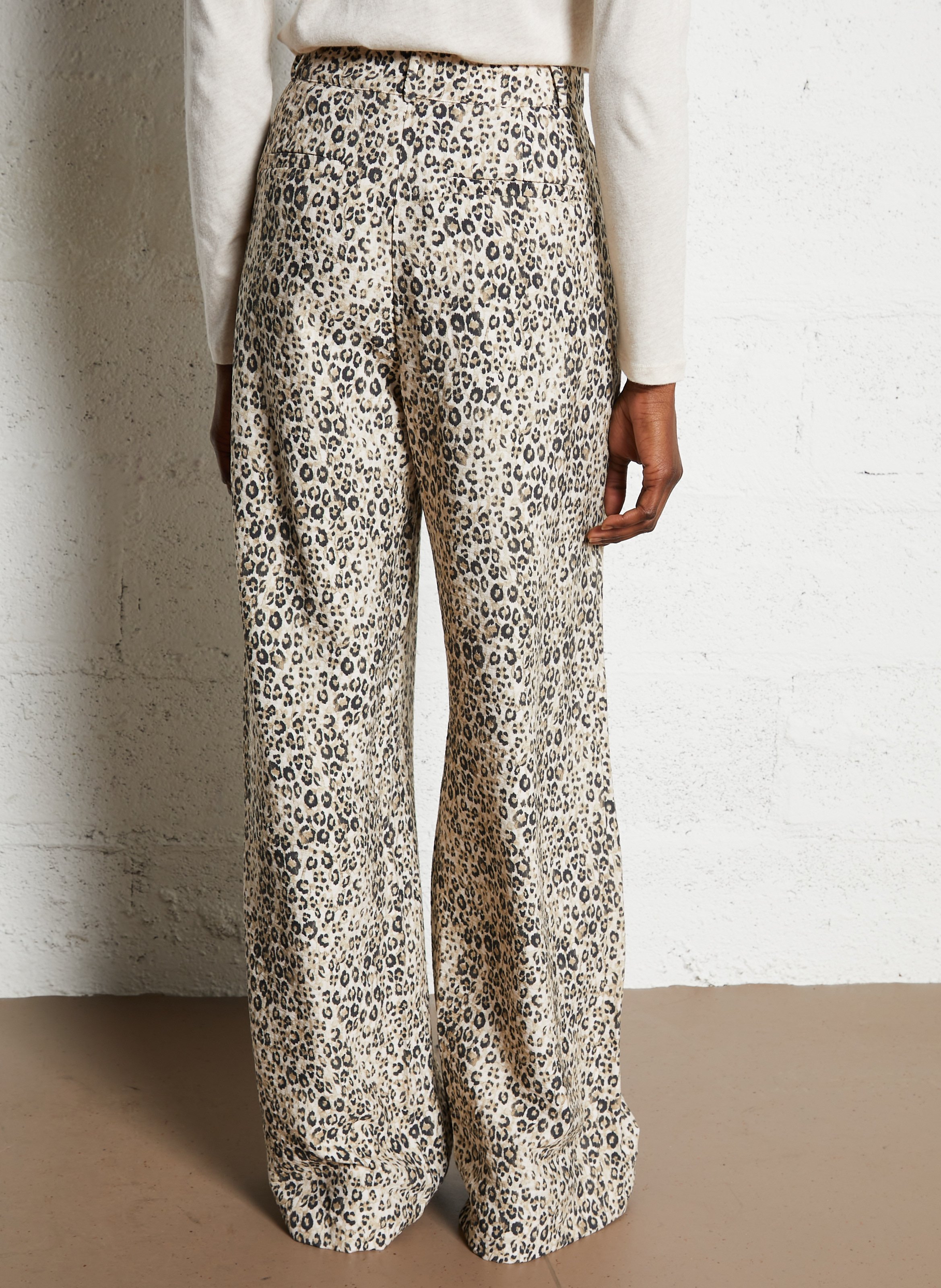 Flowy Wide Leg Leopard Print Pants MAISON 123 Beige