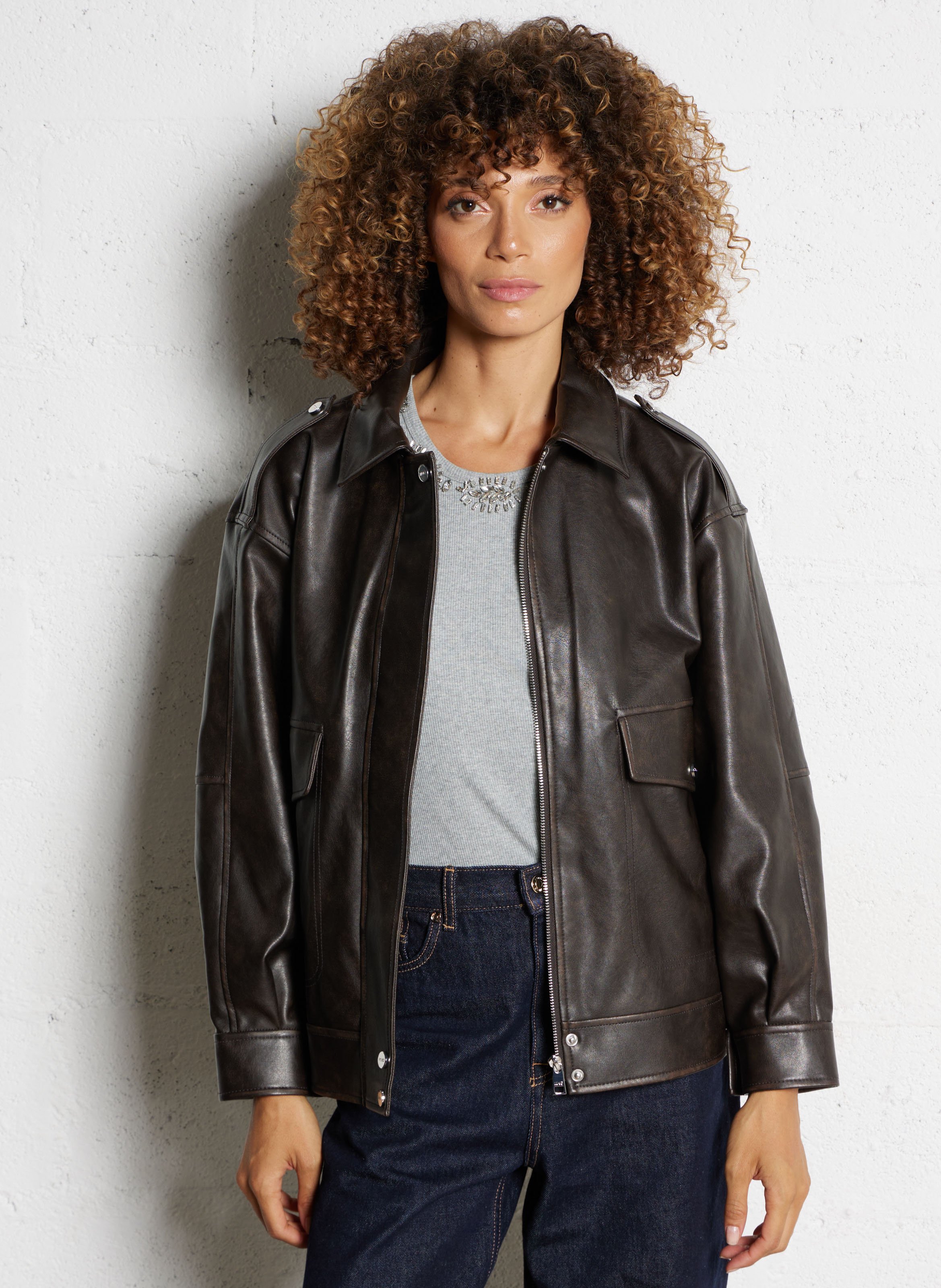 Oversized jacket with tailored collar LIU JO Brown