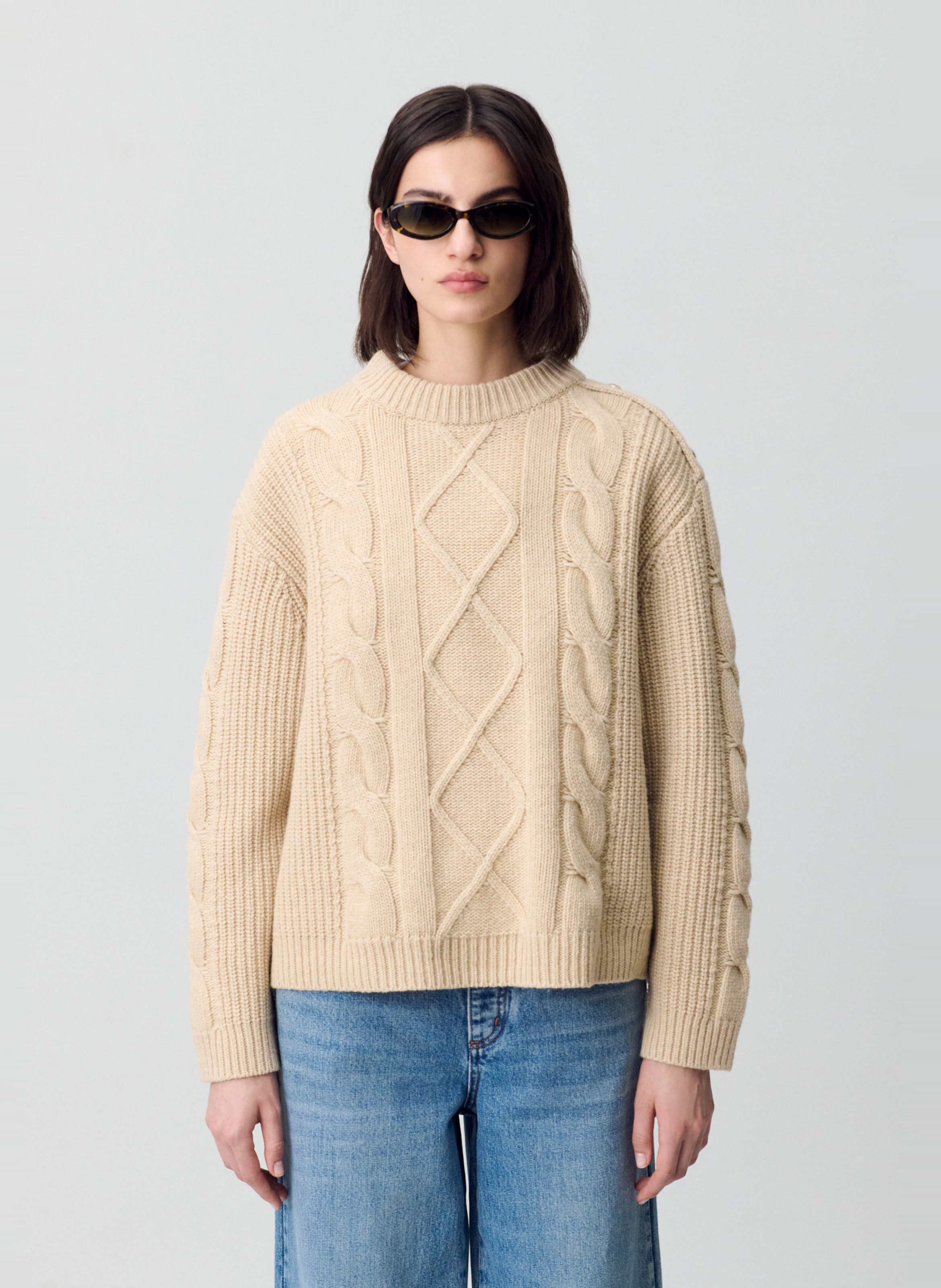 Pull oversize col rond en laine mélangée CLAUDIE PIERLOT Beige