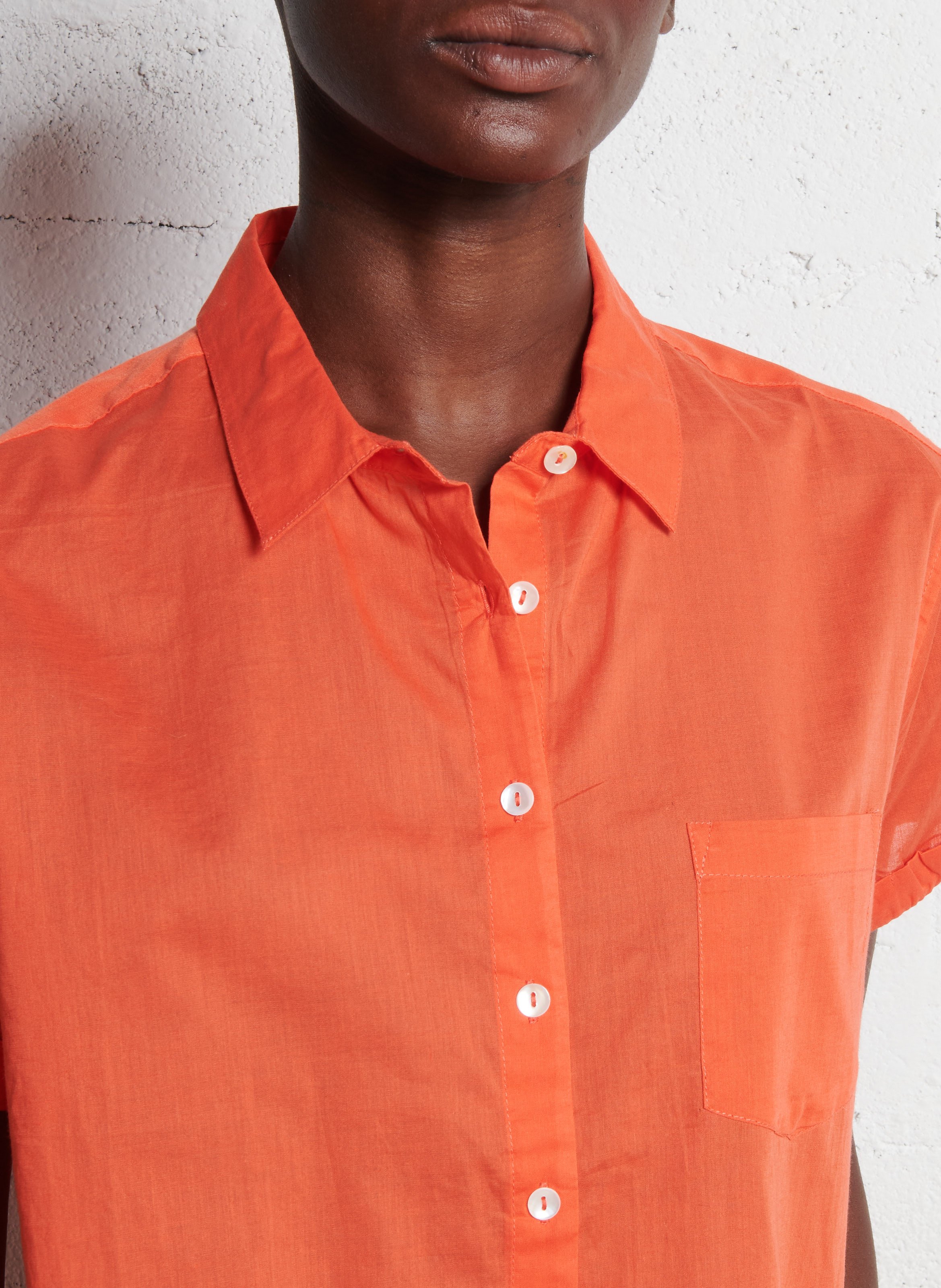 Chemise col classique manches contrastantes en coton Orange
