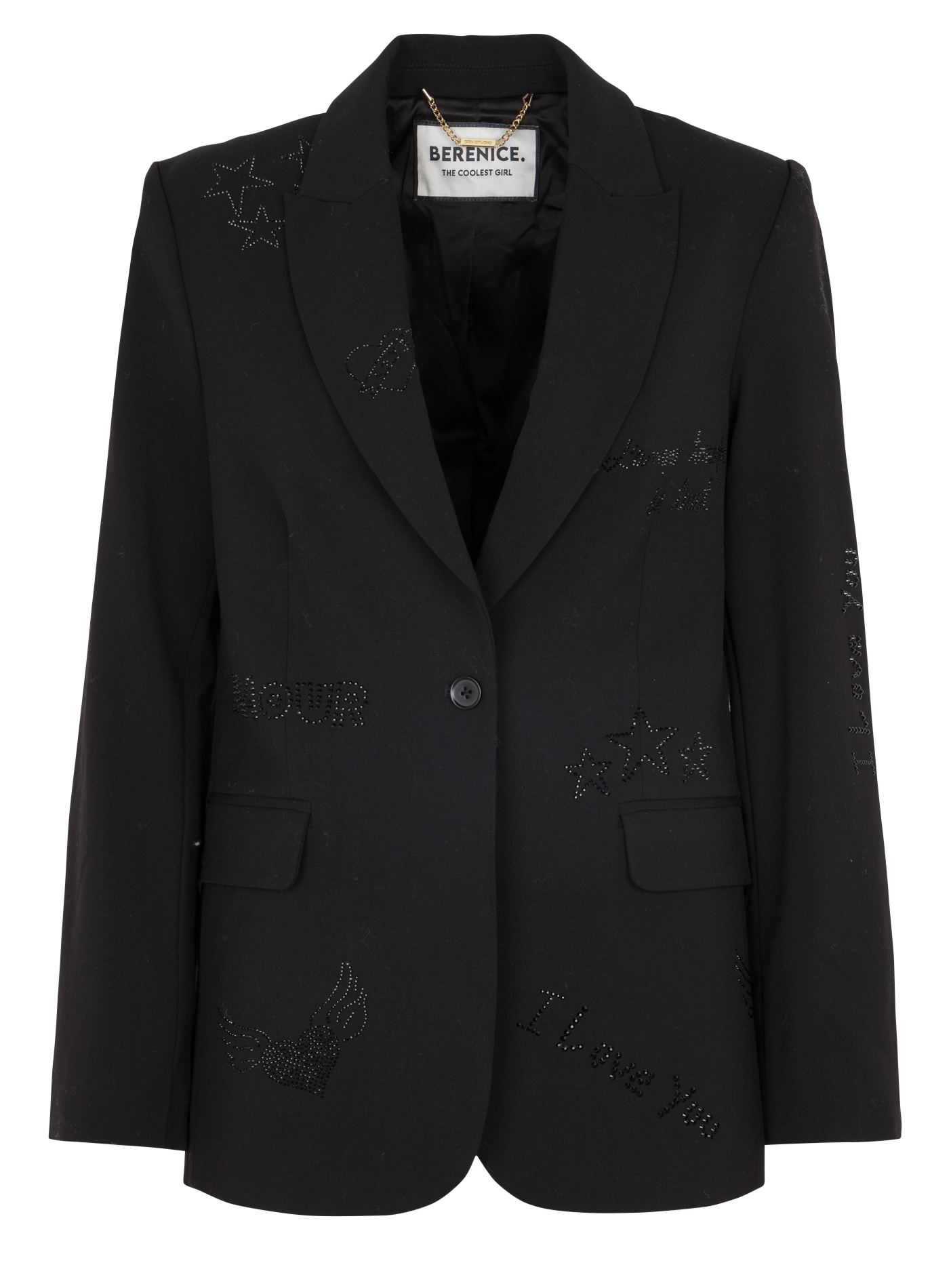 Straight blazer with rhinestone lapel BERENICE Black