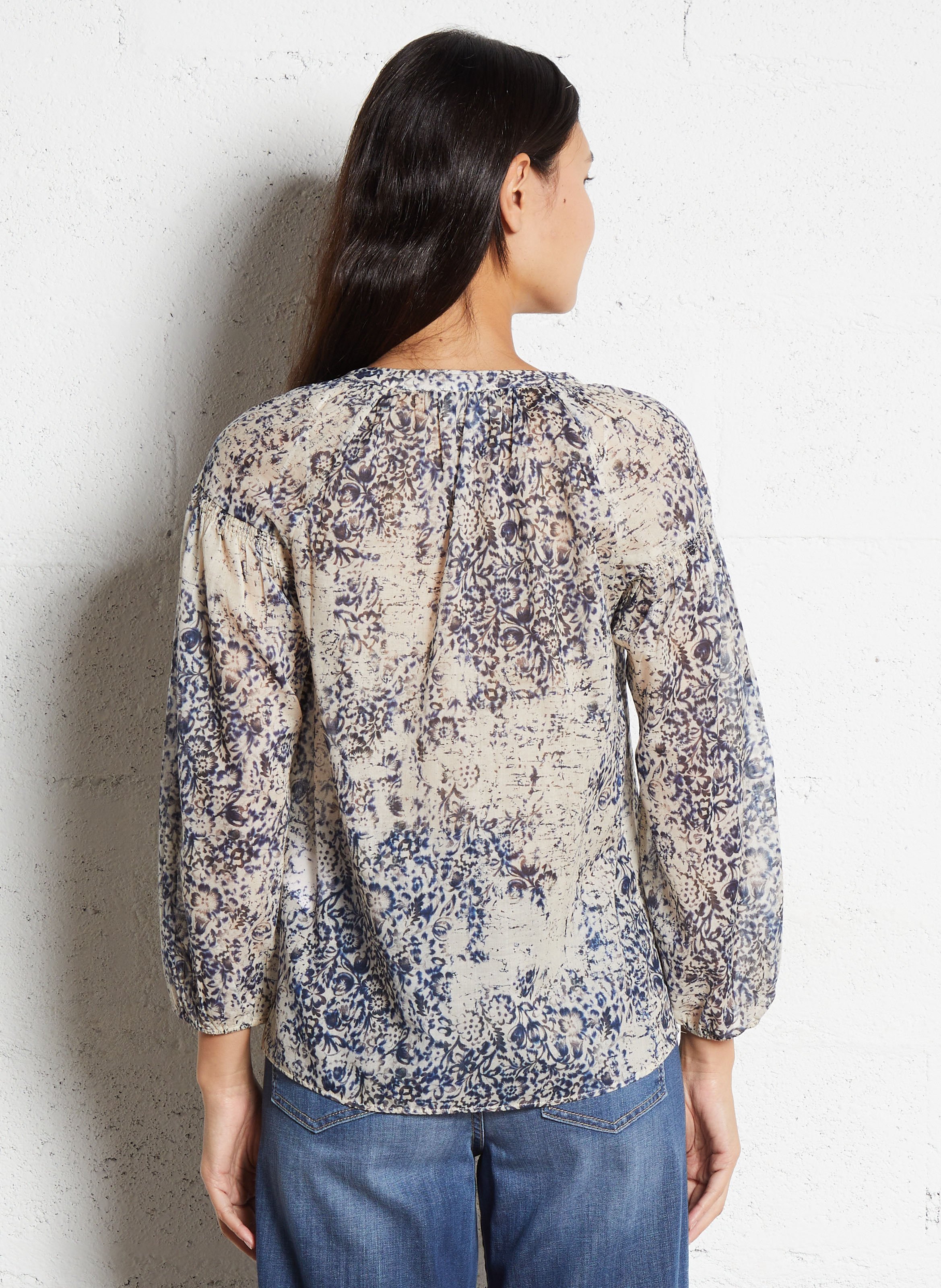 Blouse droite en coton imprimé MAISON 123 Bleu