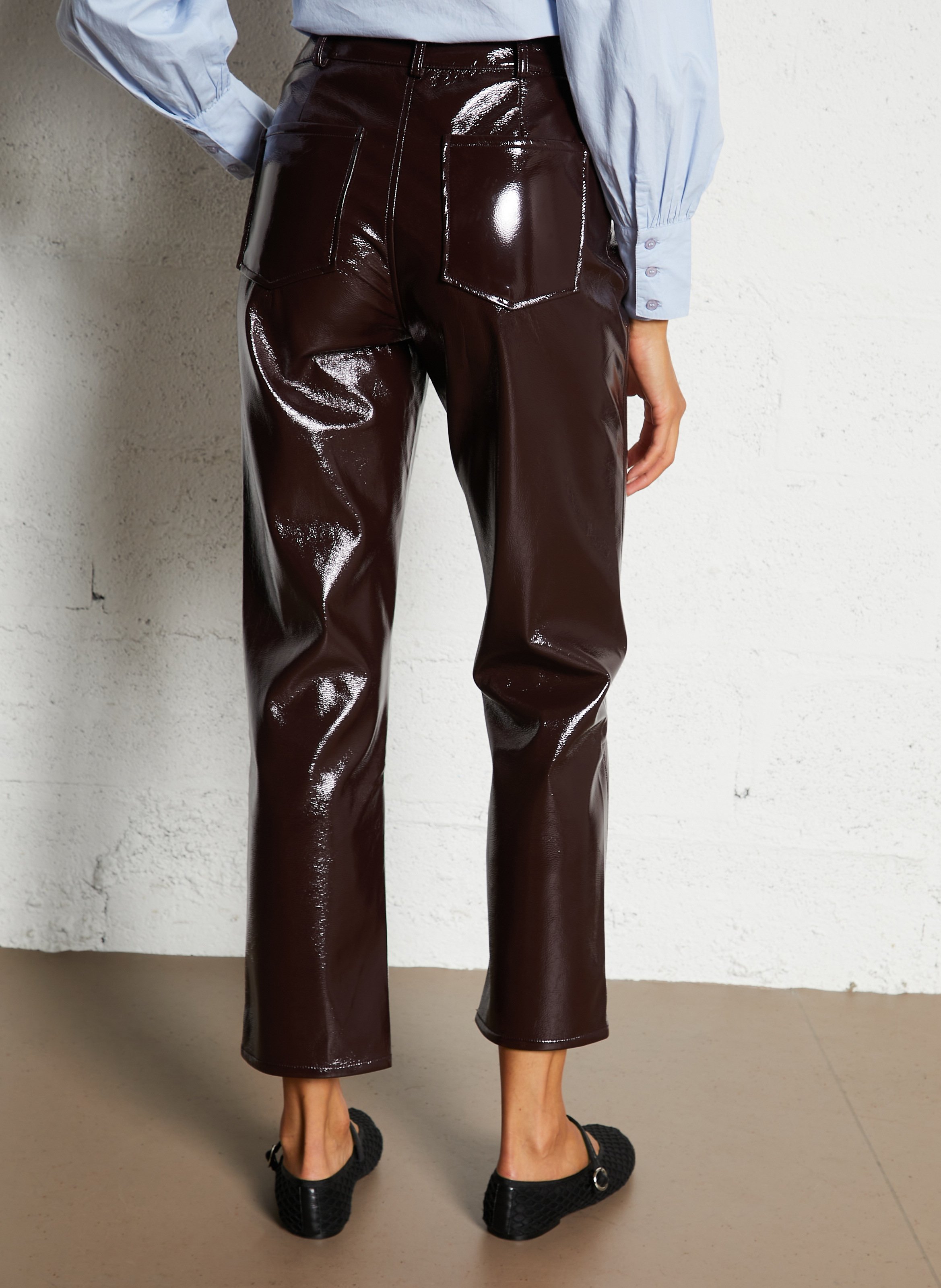 High-waisted straight leg shiny trousers PETITE MENDIGOTE Red