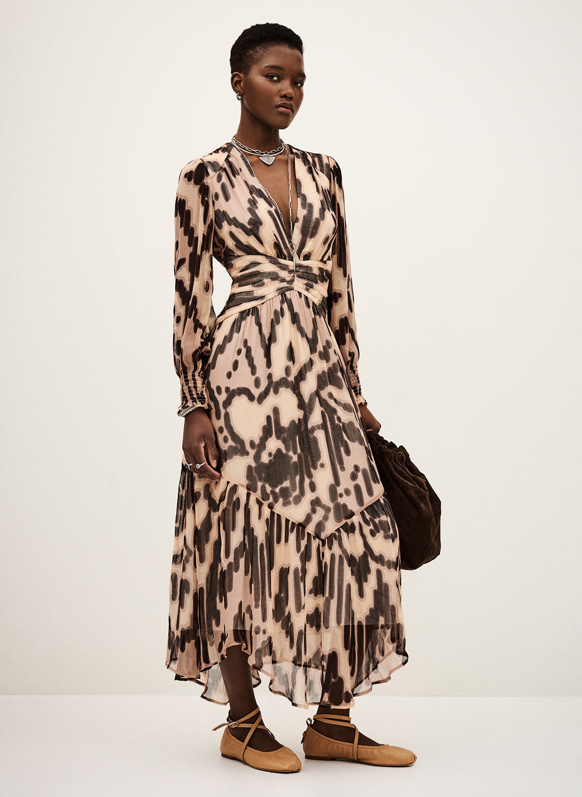 Robe midi imprimée décolleté v BA&SH Rose