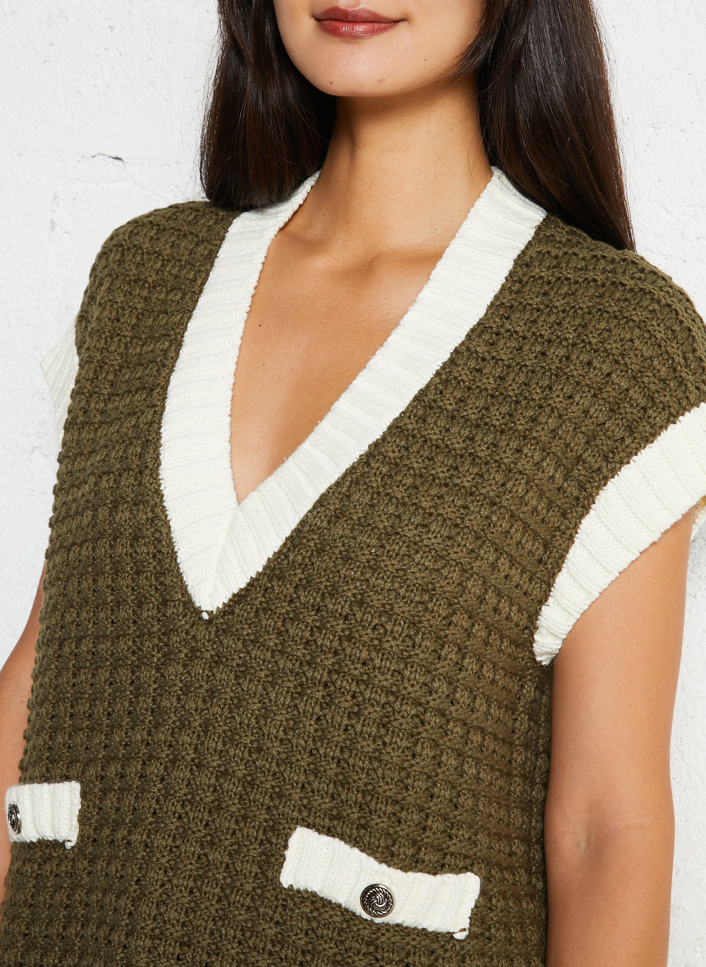 Pull col v en coton mélangé LIU JO Kaki