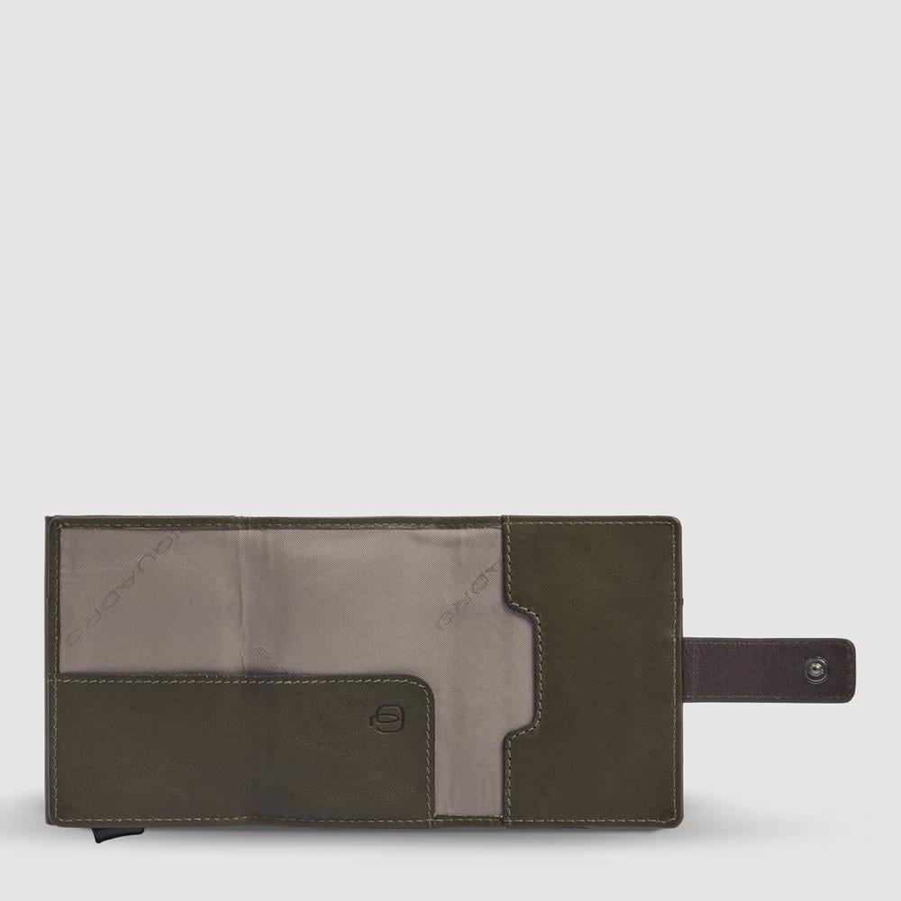 Automatic flap card holder in leather and metal with RFID protection PIQUADRO Green