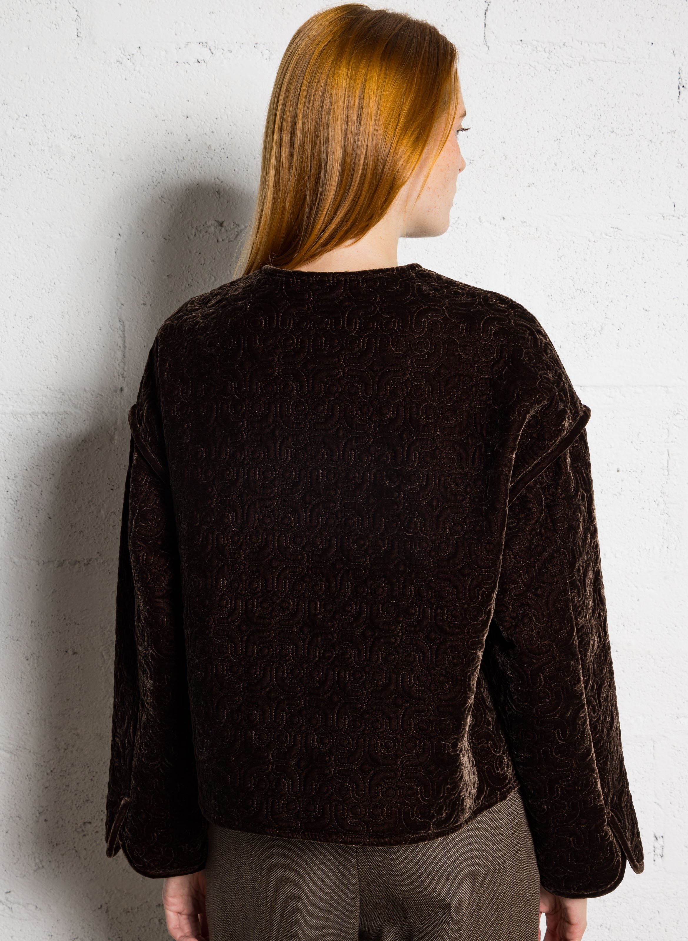 Veste col rond en velours matellasé MOMONI Marron