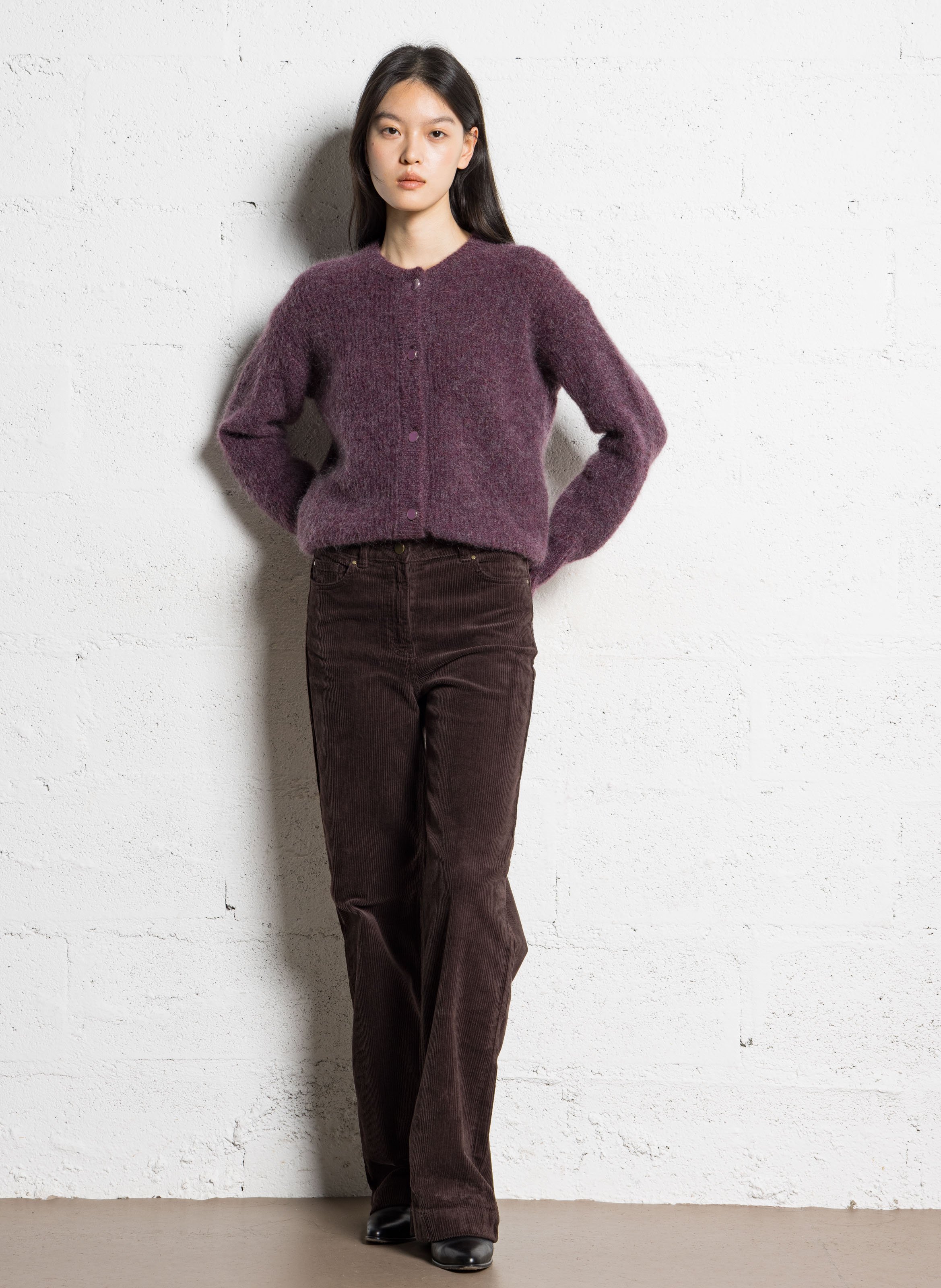 Pantalon droit en velours côtelé Marron