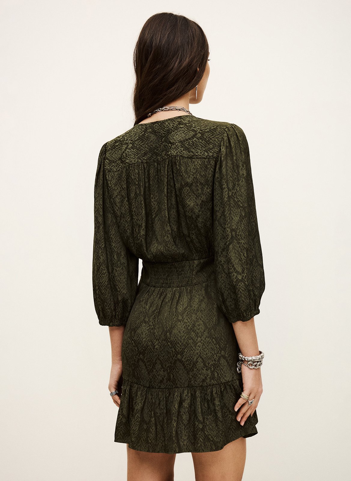 Halflange jurk met V-hals en print BA&SH Kaki