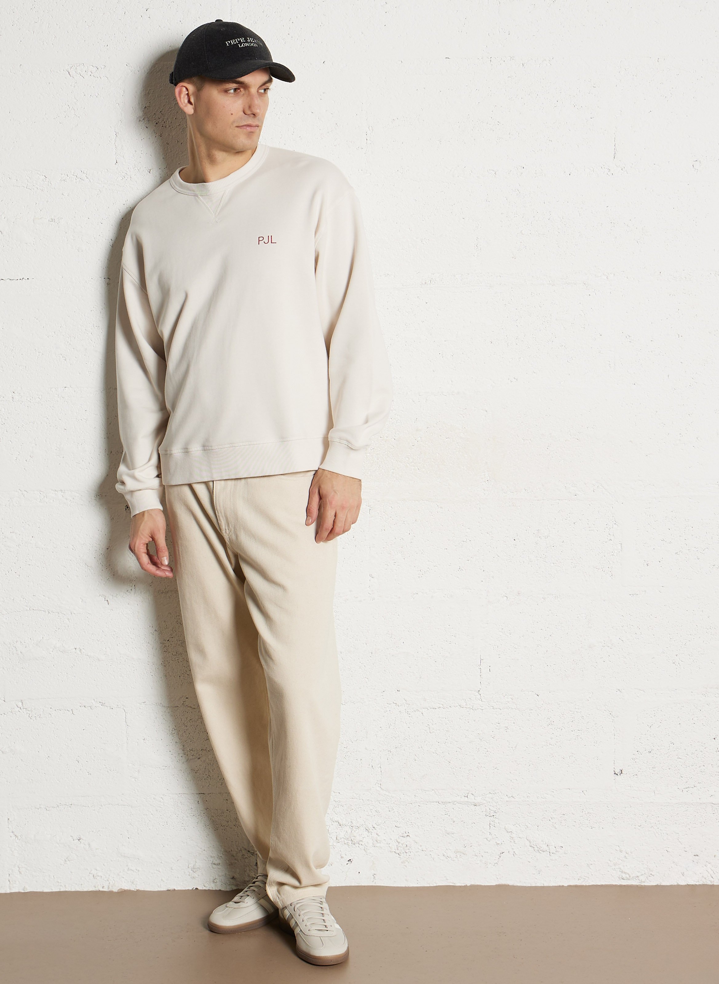 Sweat droit col rond sérigraphié en coton mélangé PEPE JEANS Beige