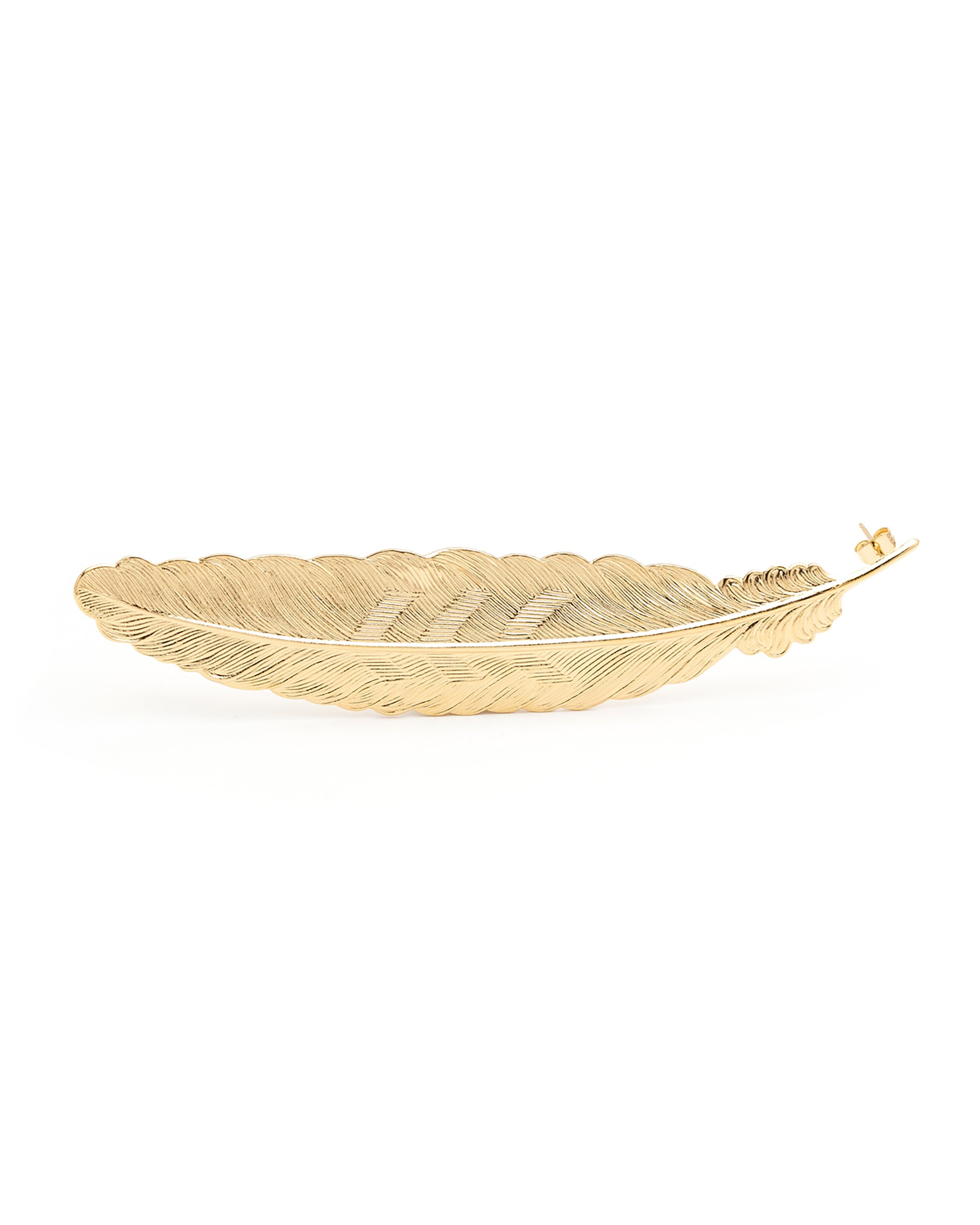 Single maxi stud earring with gold-plated feather MONSIEUR SIMONE Golden