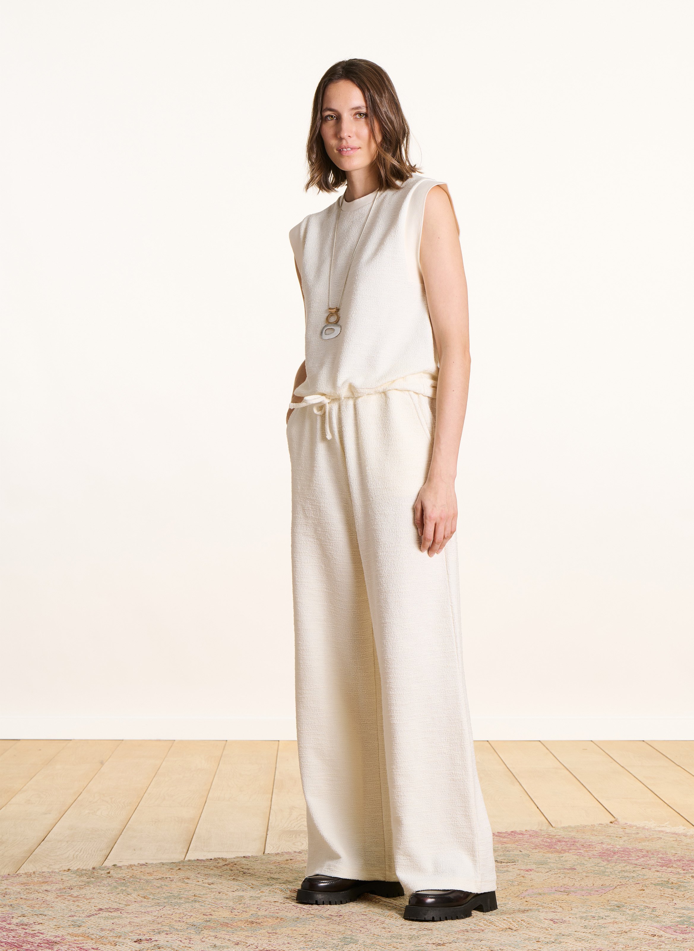 Pantalon large en coton mélangé LA FEE MARABOUTEE Blanc