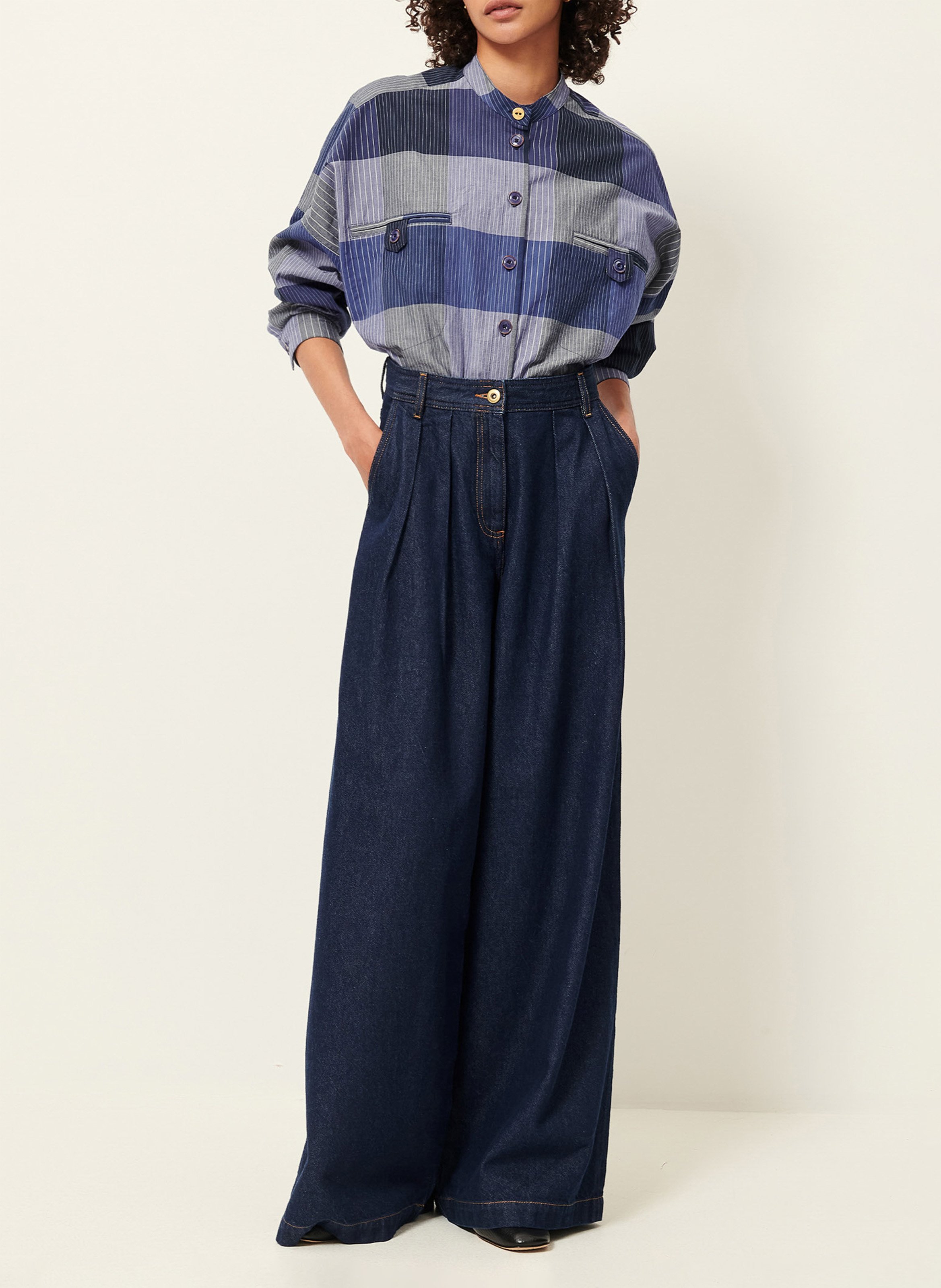 Oversized hemd met Mao-kraag SESSUN Blauw