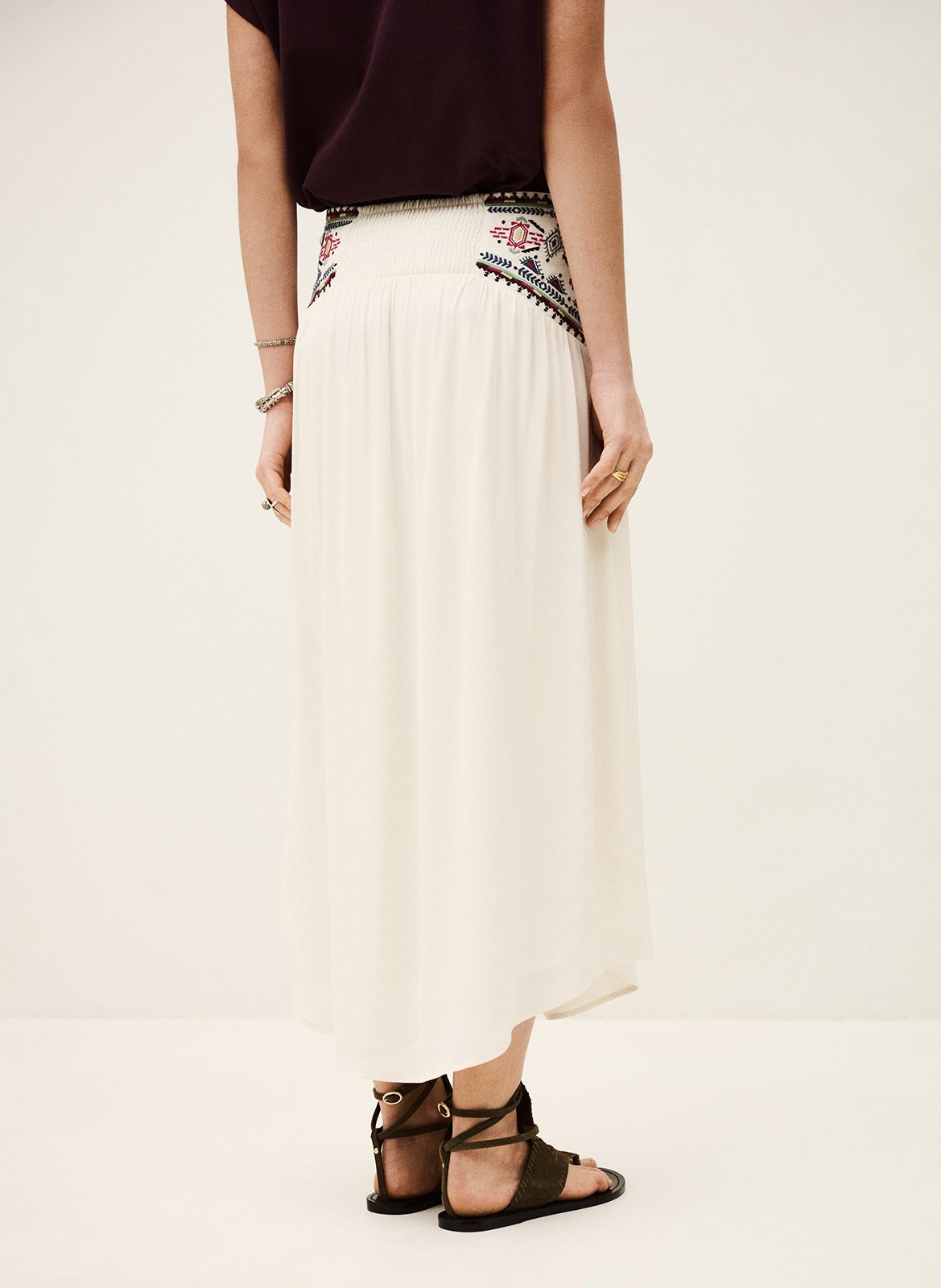 Jupe longue brodée BA&SH Beige