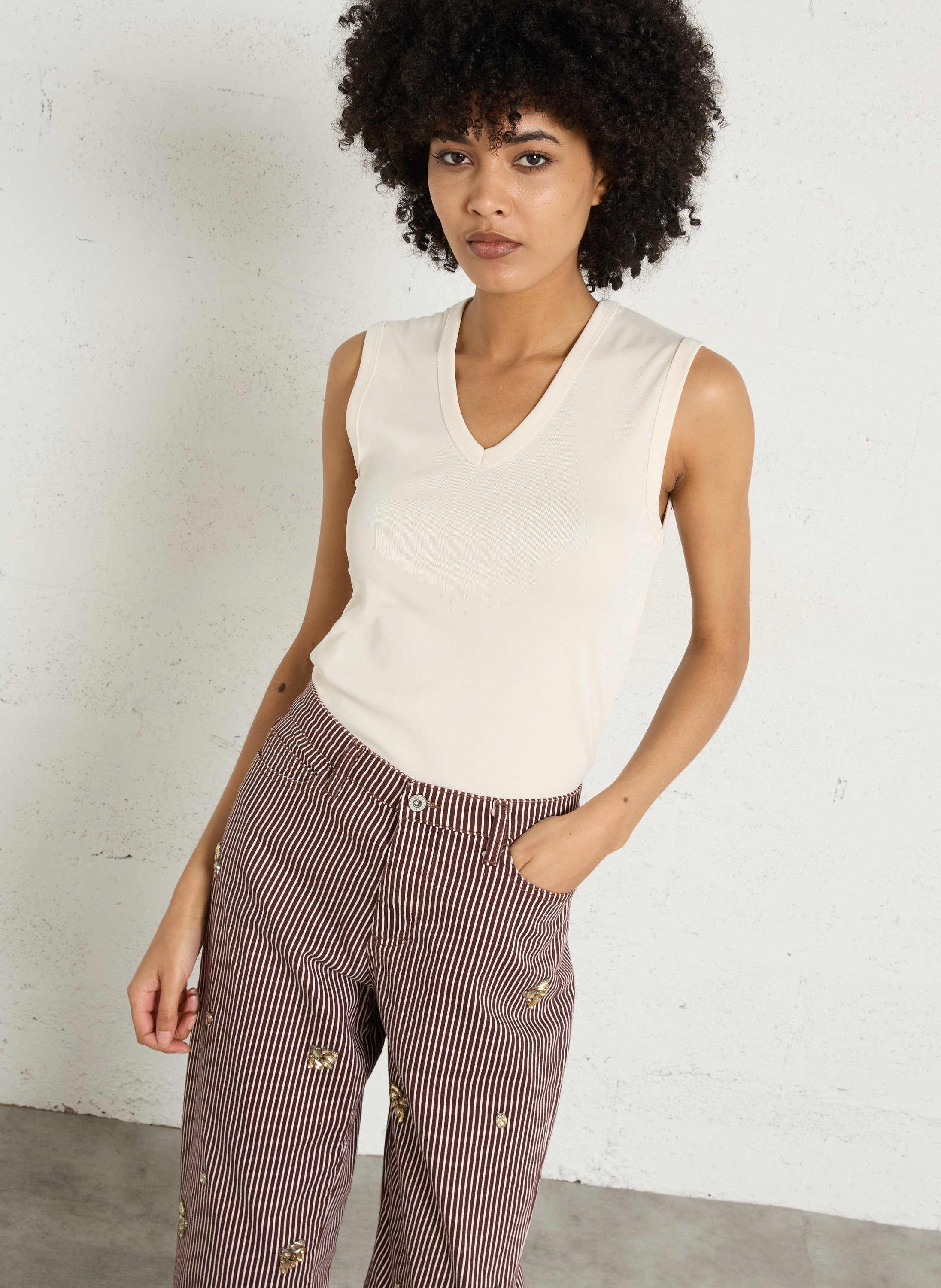 Débardeur droit col V IMPERIAL Beige