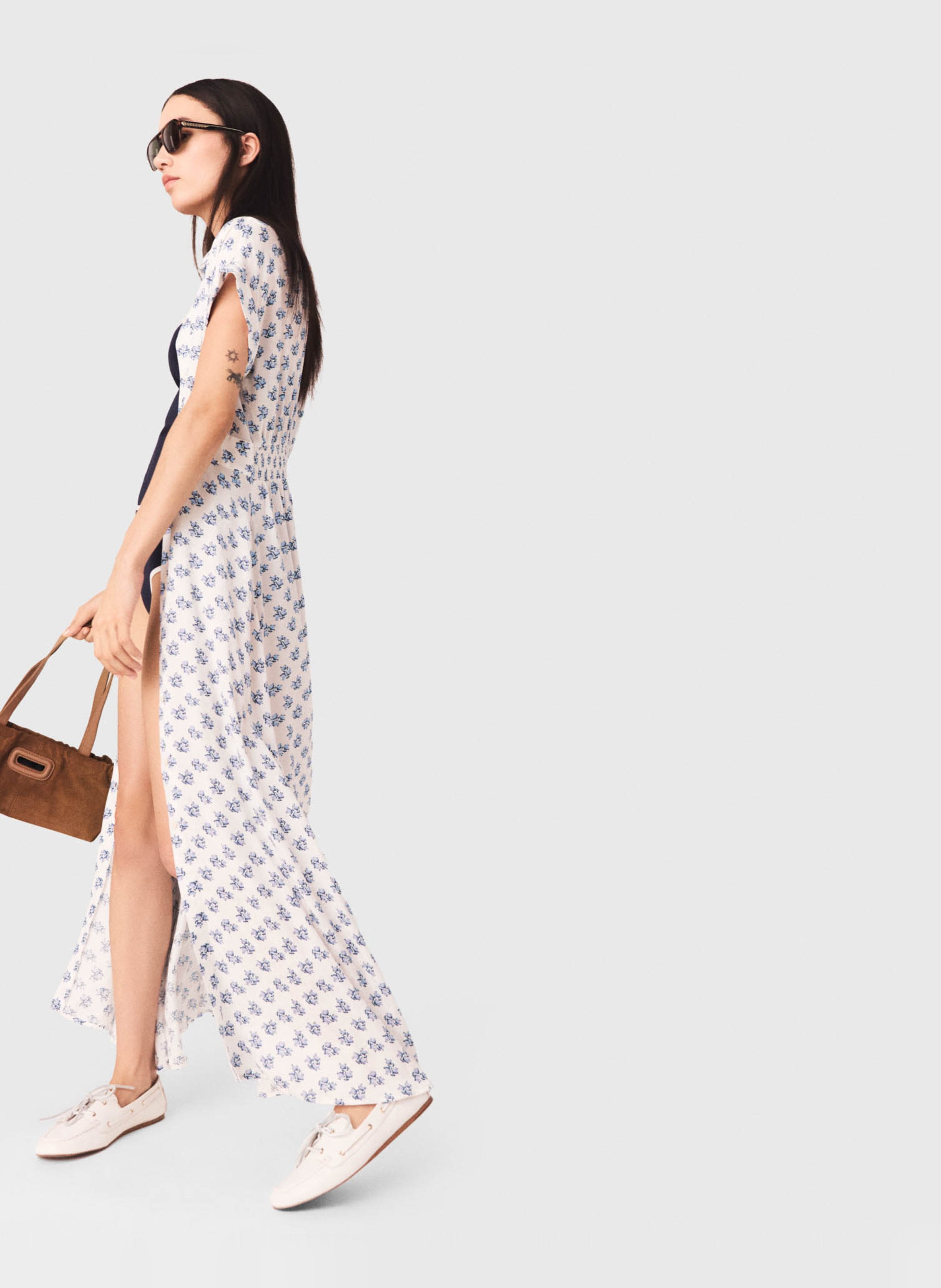 Lange, soepelvallende jurk met klassieke kraag MAJE Blauw