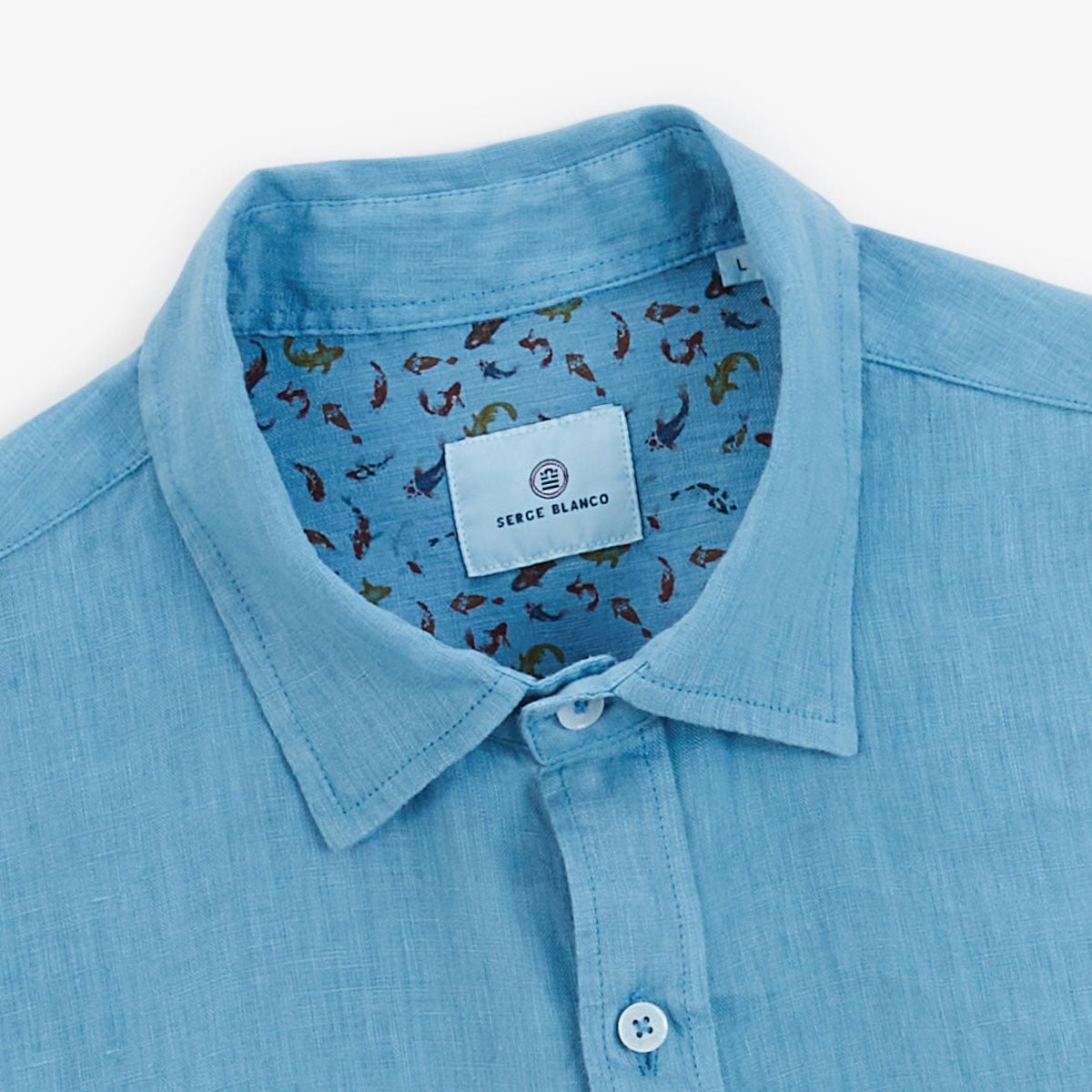 Short-sleeved plain linen shirt SERGE BLANCO Blue