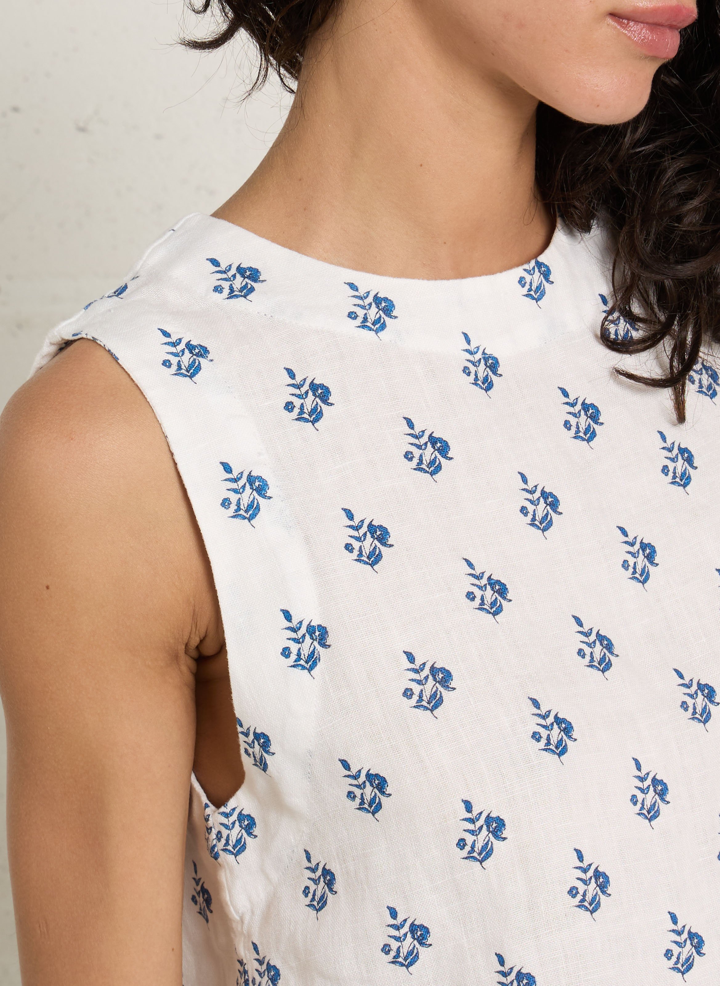 T-shirt met ronde hals en print van linnen Wit