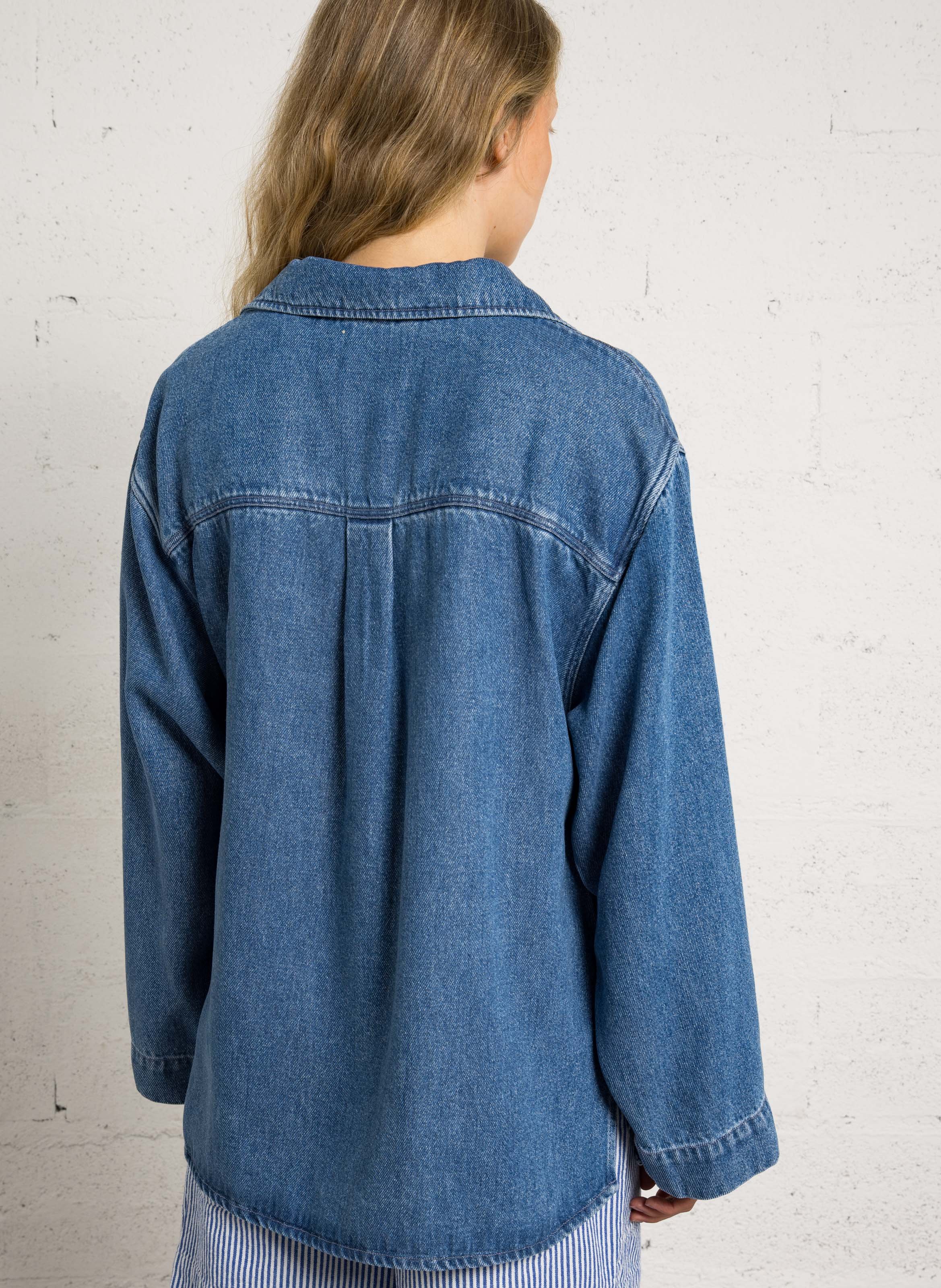 Denim effect V-neck top THE NEW SOCIETY Blue