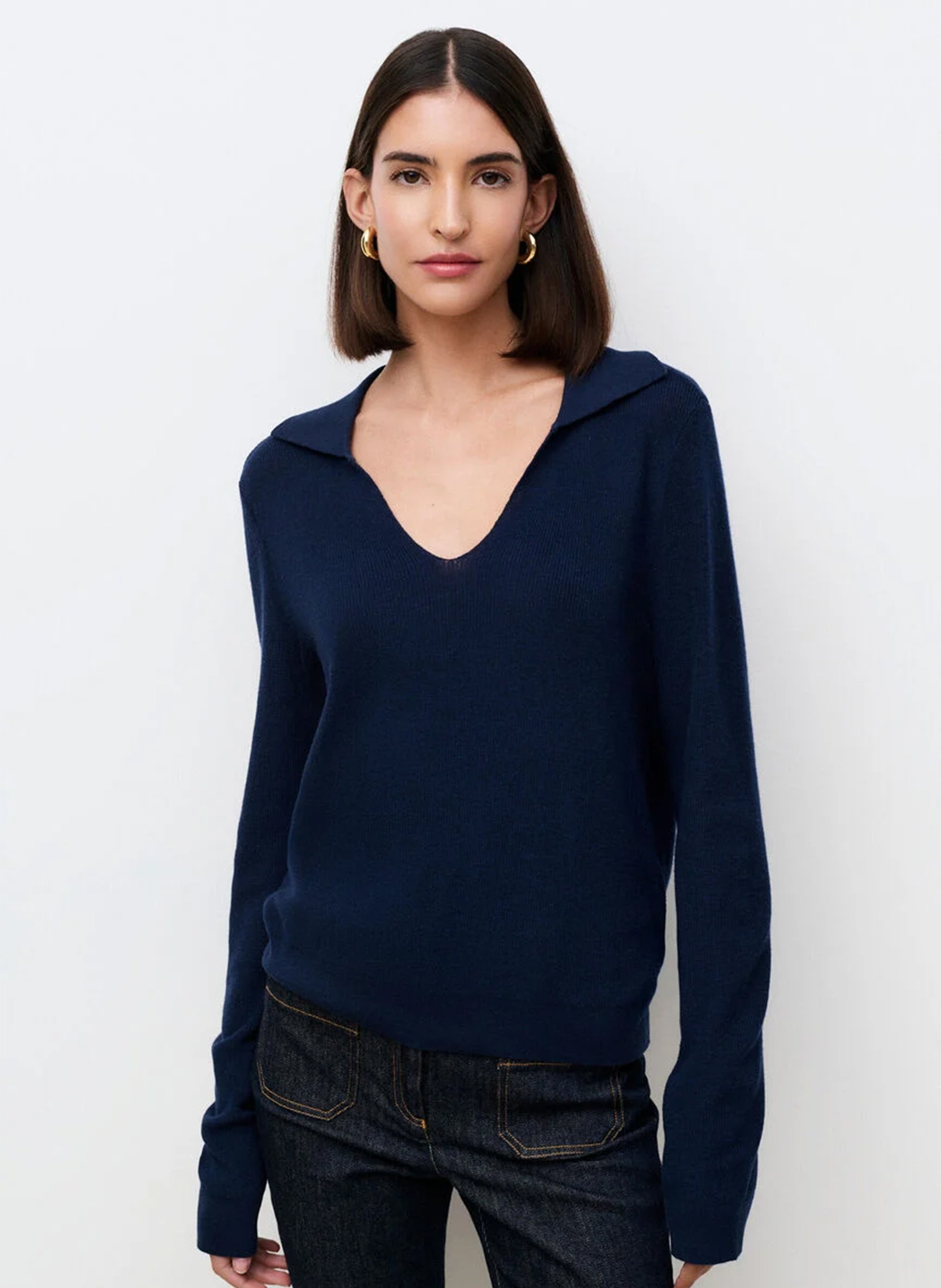 Straight V-neck cotton sweater CAROLL