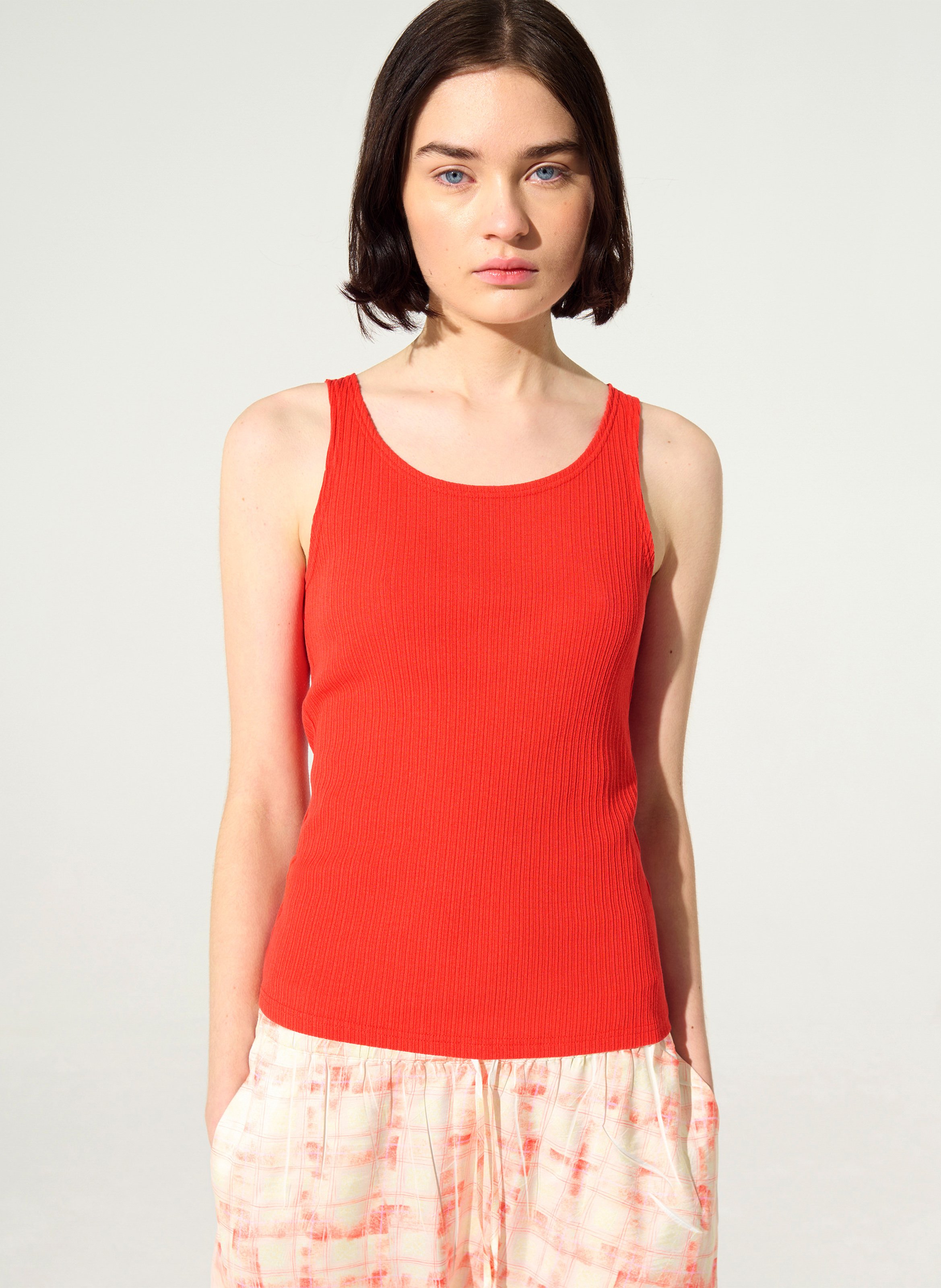 Débardeur droit en maille côtélée COTELAC ACOTE Rouge