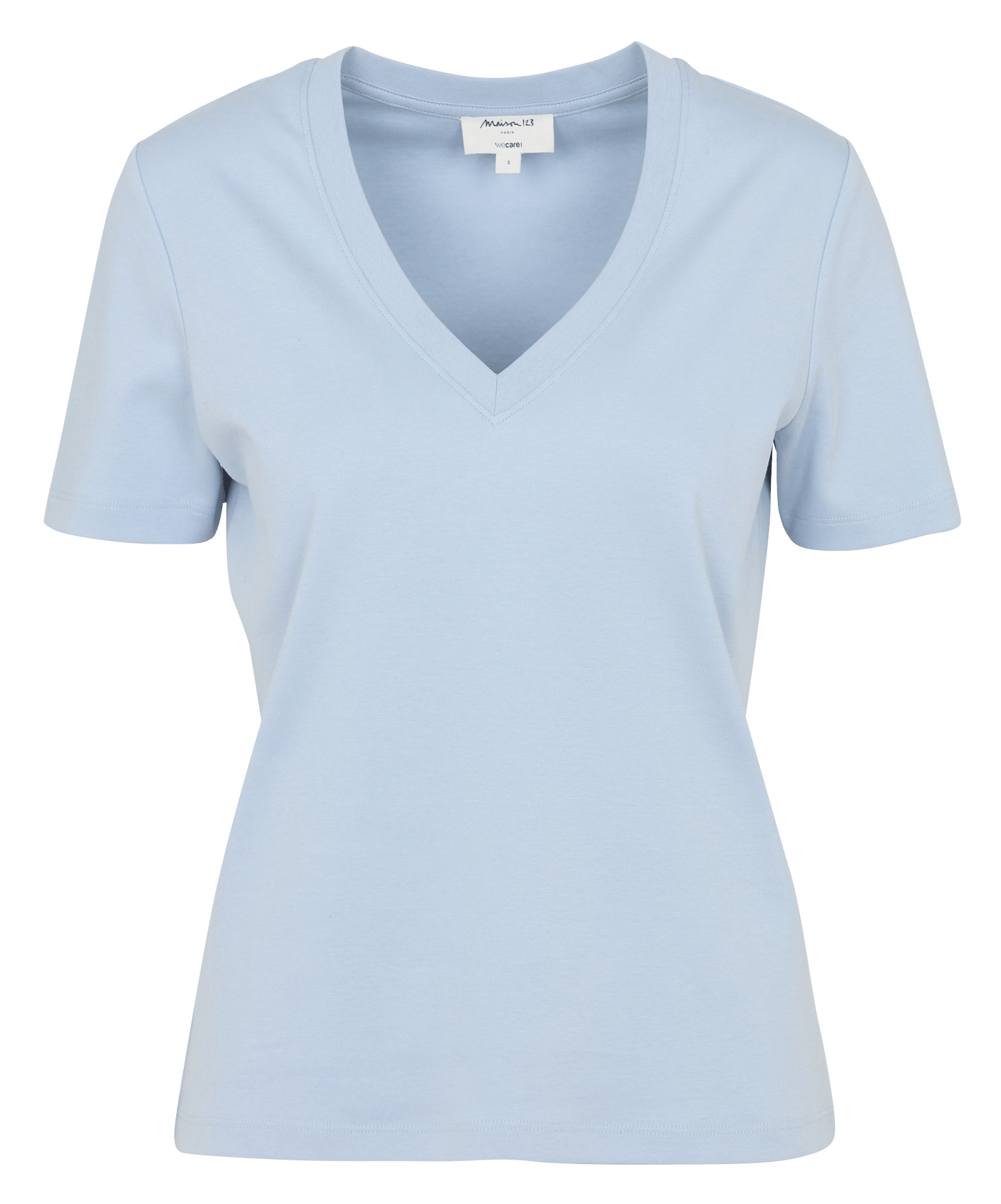 Tee-shirt droit col V en coton MAISON 123 Bleu