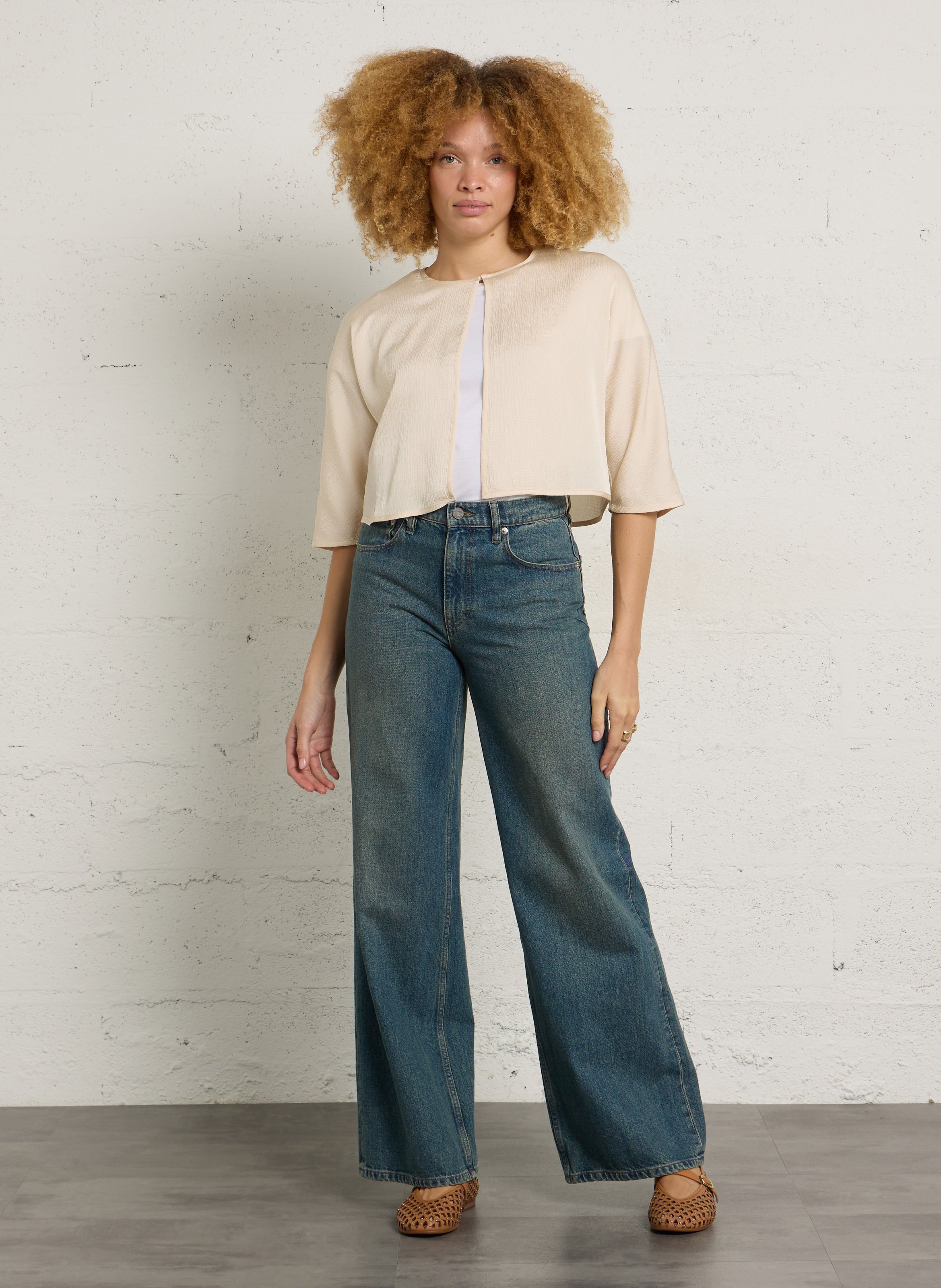 Top court col rond  MAISON 123 Beige