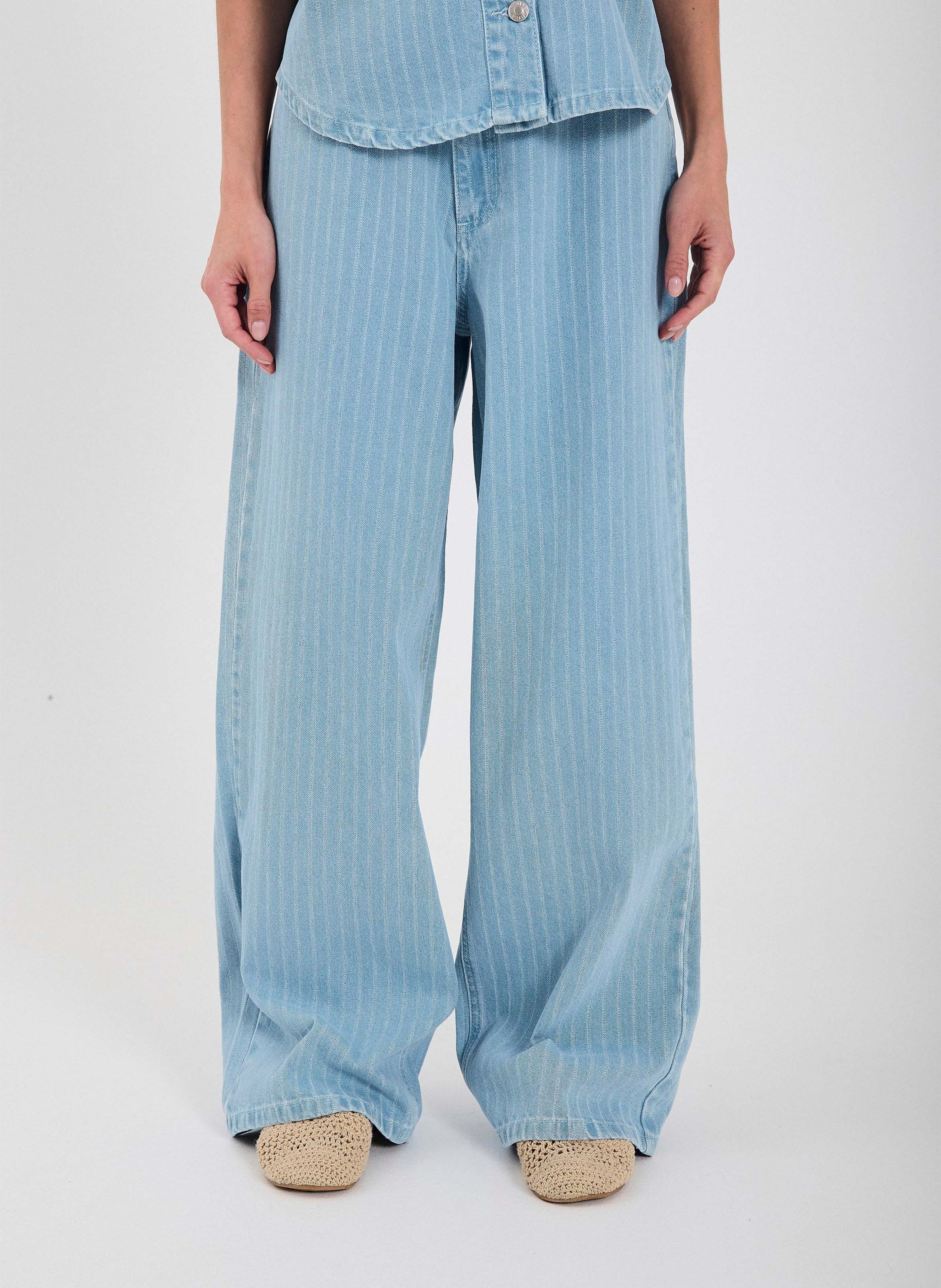 Straight leg jeans in striped cotton and organic cotton NORR Blue