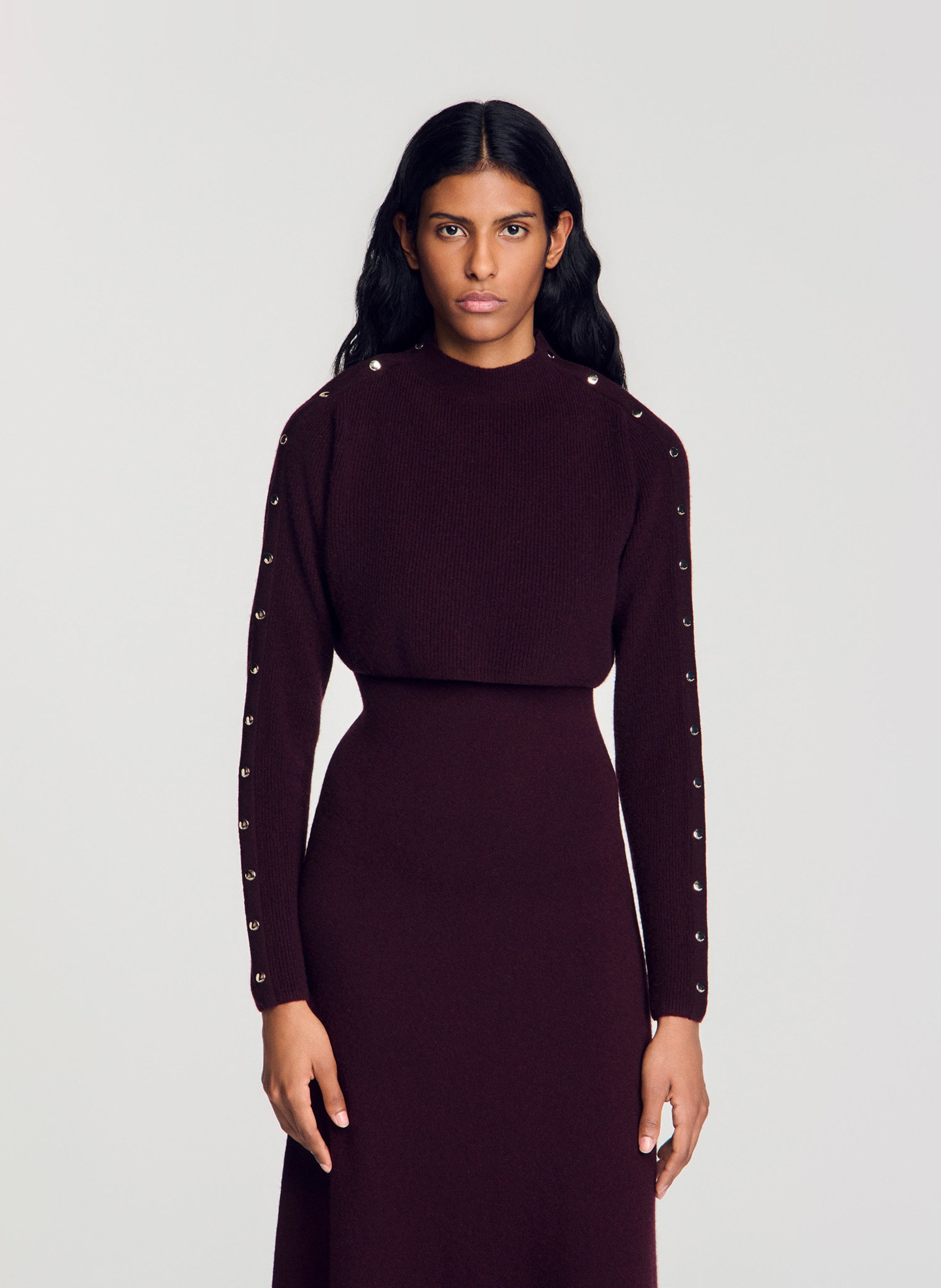Robe ample col rond en laine et cachemire SANDRO Rouge