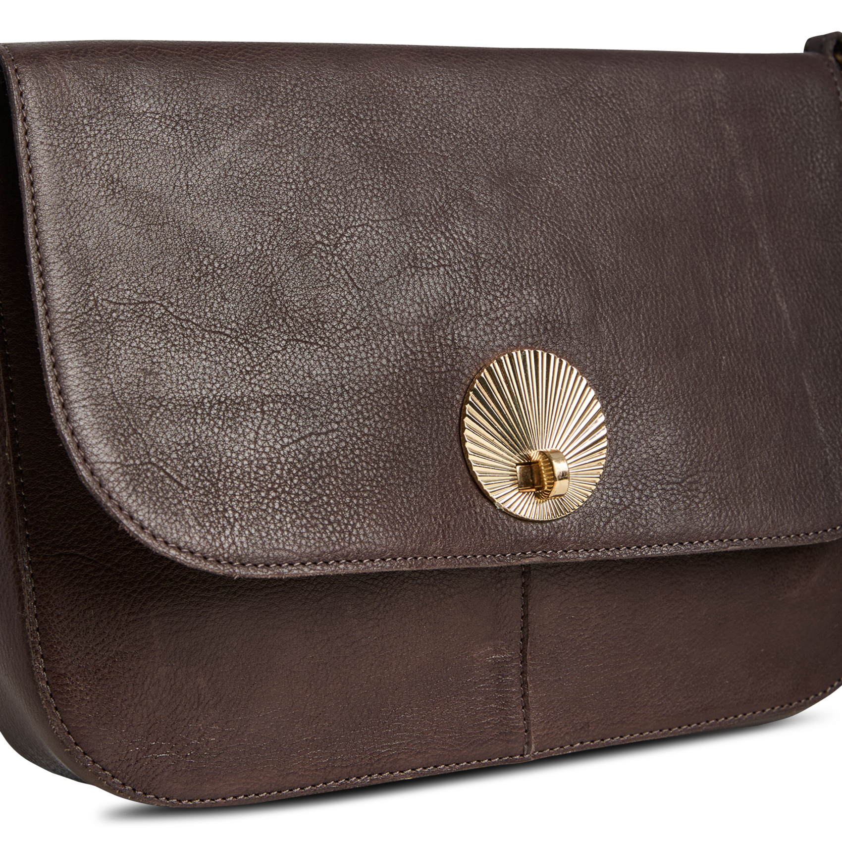 Leather flap shoulder bag PIECES Brown