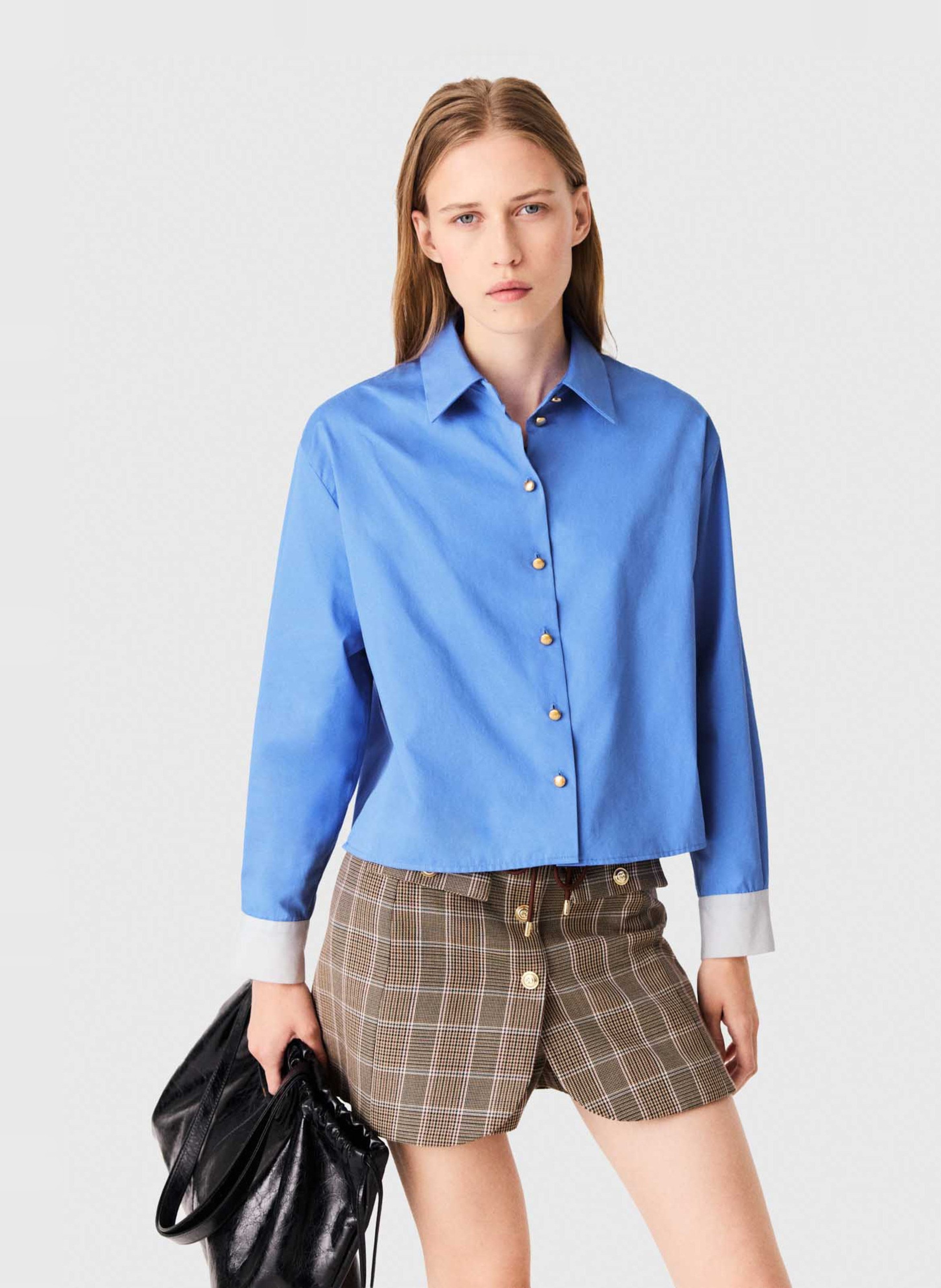 Chemise col lavallière en coton MAJE Bleu