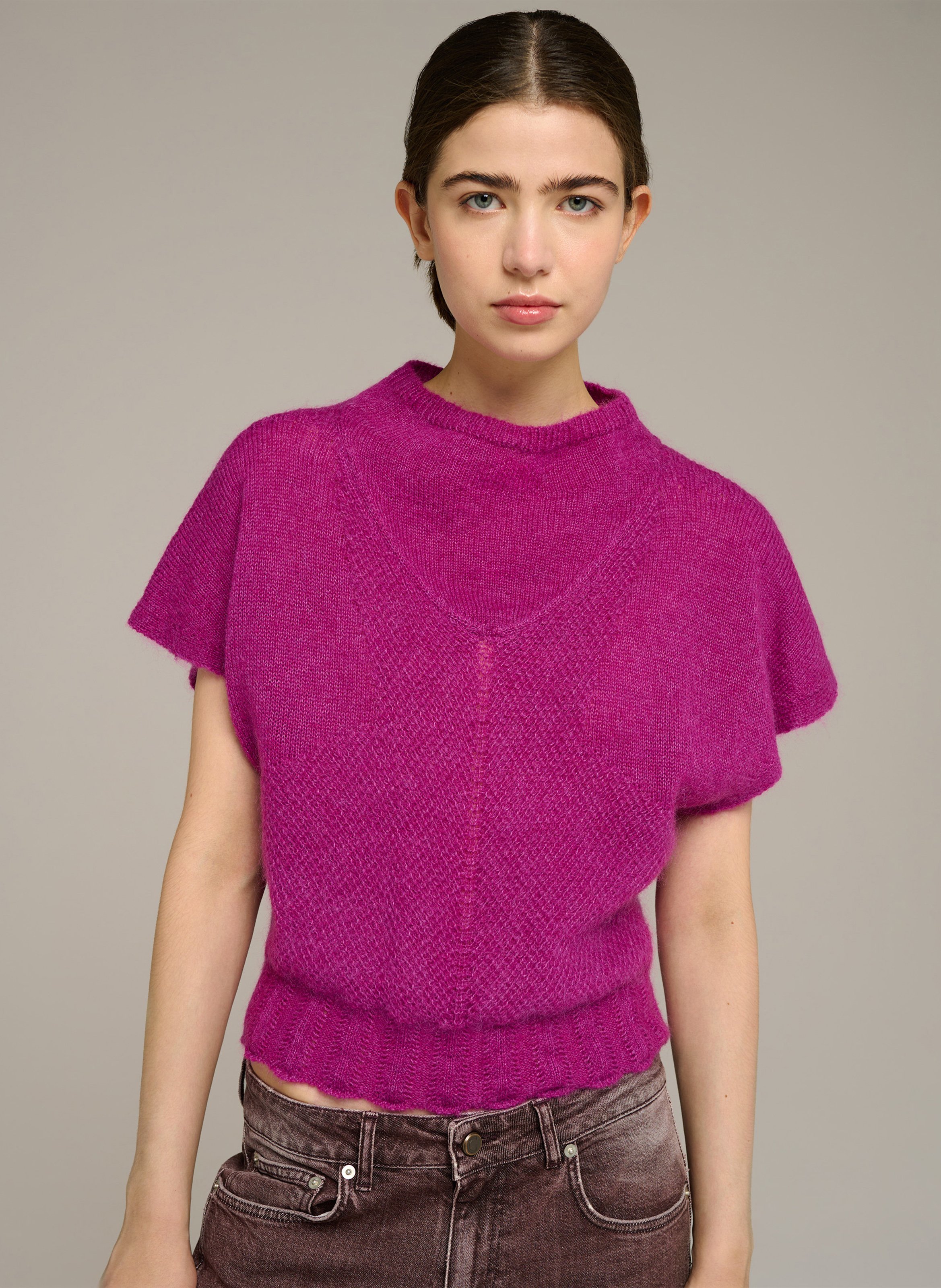 Taillierter Kurzarm-Pullover aus Wollmischung COTELAC Violett