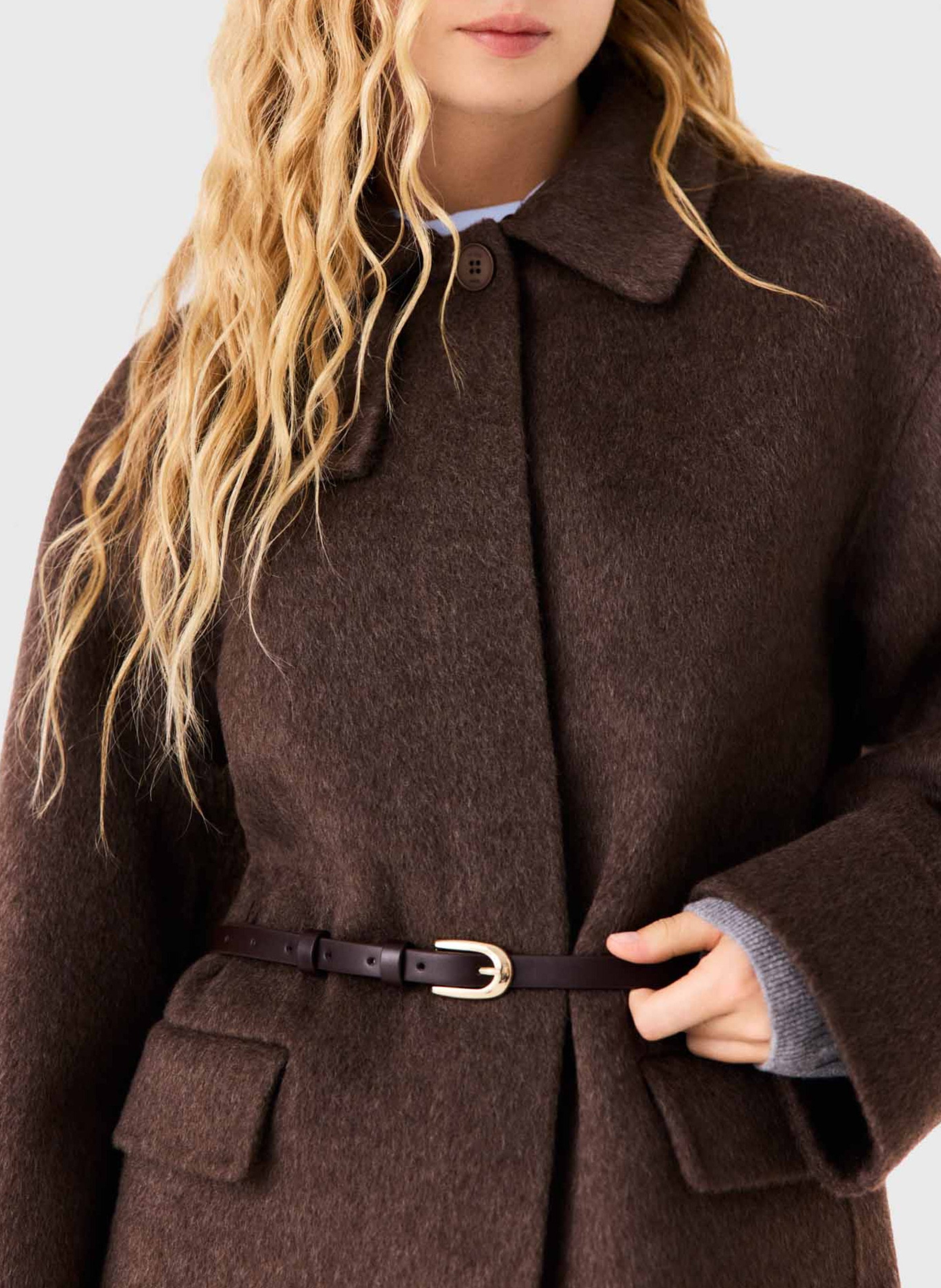 Manteau cintrée col classique en laine mélangée MAJE Marron